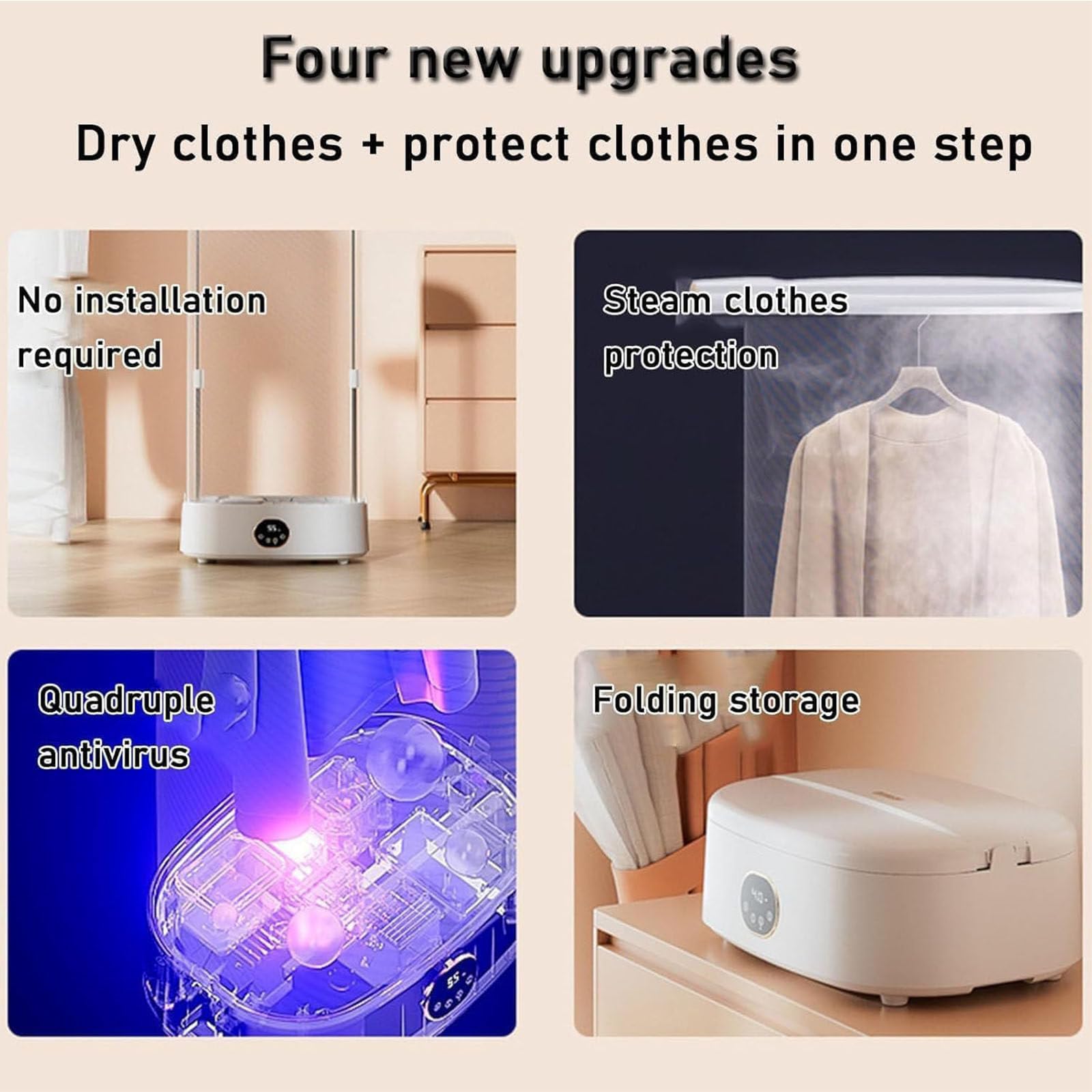 Macchina da stiro a vapore automatica portatile da 1000 W, cuocitore a vapore pieghevole e asciugatrice, stiratrice a vapore per indumenti appesi, rimuove rapidamente le pieghe.