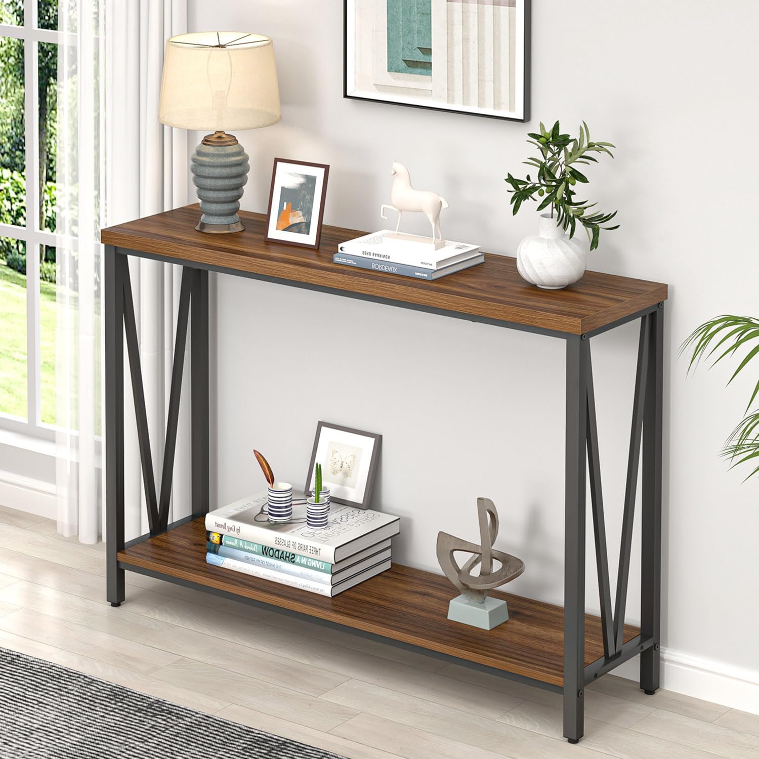 Amazon.com: Besiost 47" Farmhouse Wood Entryway Table Narrow Console ...