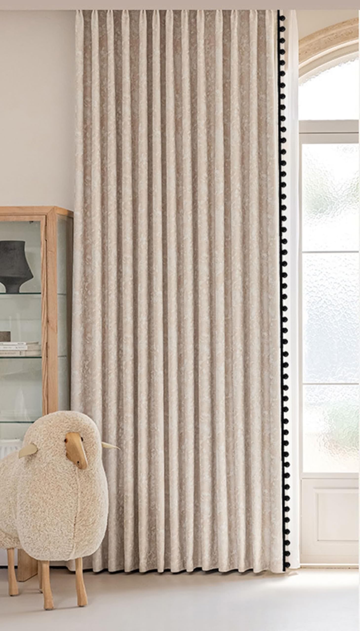 Rideaux de velours jacquard chenille beige lot de 2