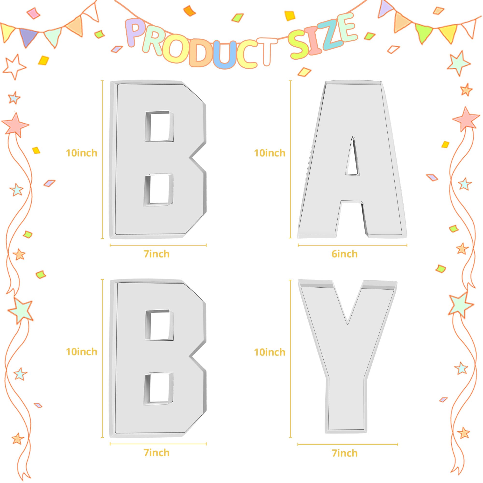 KitChocoLot Baby Charcuterie Board Letters, 10 Inch, 4 Pack Fillable Cardboard Letter Boxes, White Letter Trays for Food Chocolate Candy On Baby Shower, Birthday and Gender Reveal Decoration