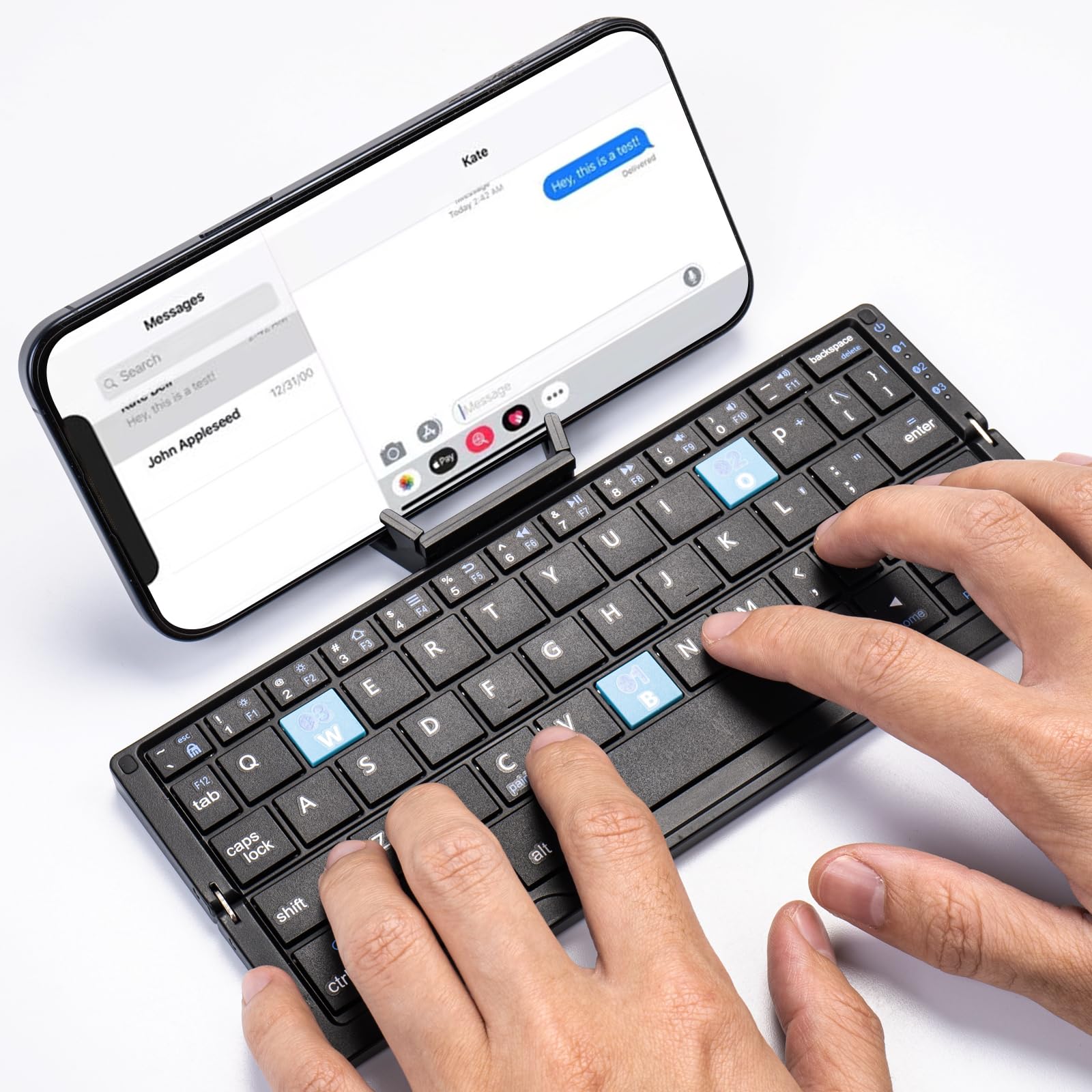 Sikai Mini Teclado para Móvil - Teclado Plegable QWERTY en Inglés con Soporte, Bluetooth y Carcasa de Aluminio para iPhone, Galaxy, iPad, Android, Windows, Tablet y Portátil
