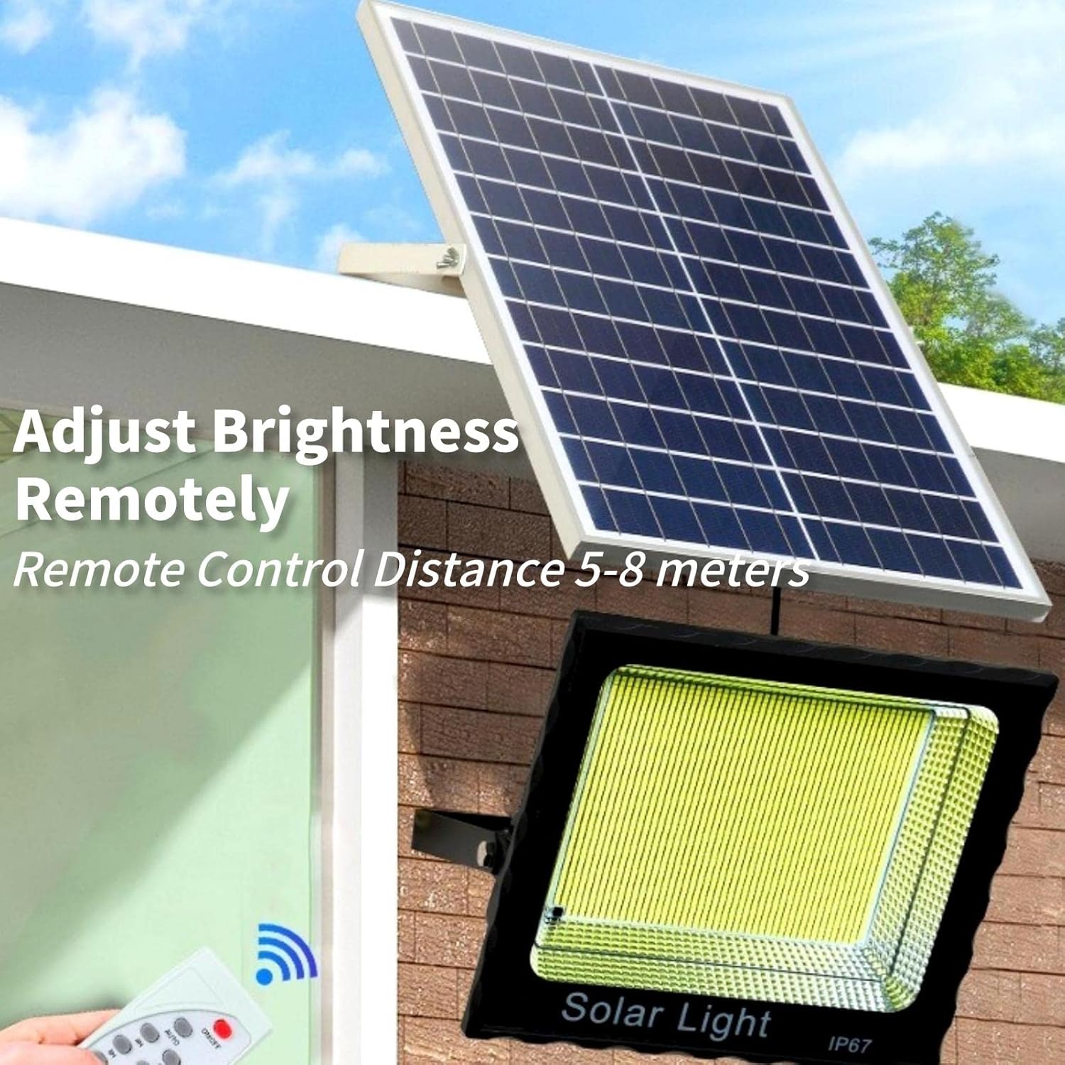 Solar Lights Outdoor Waterproof, Solar Flood Lights Dusk to Dawn Solar Indoor Light Pendant Lights Outdoor Lighting with Remote for Home, Workshop, Barn, Porch, Garden (Medium)