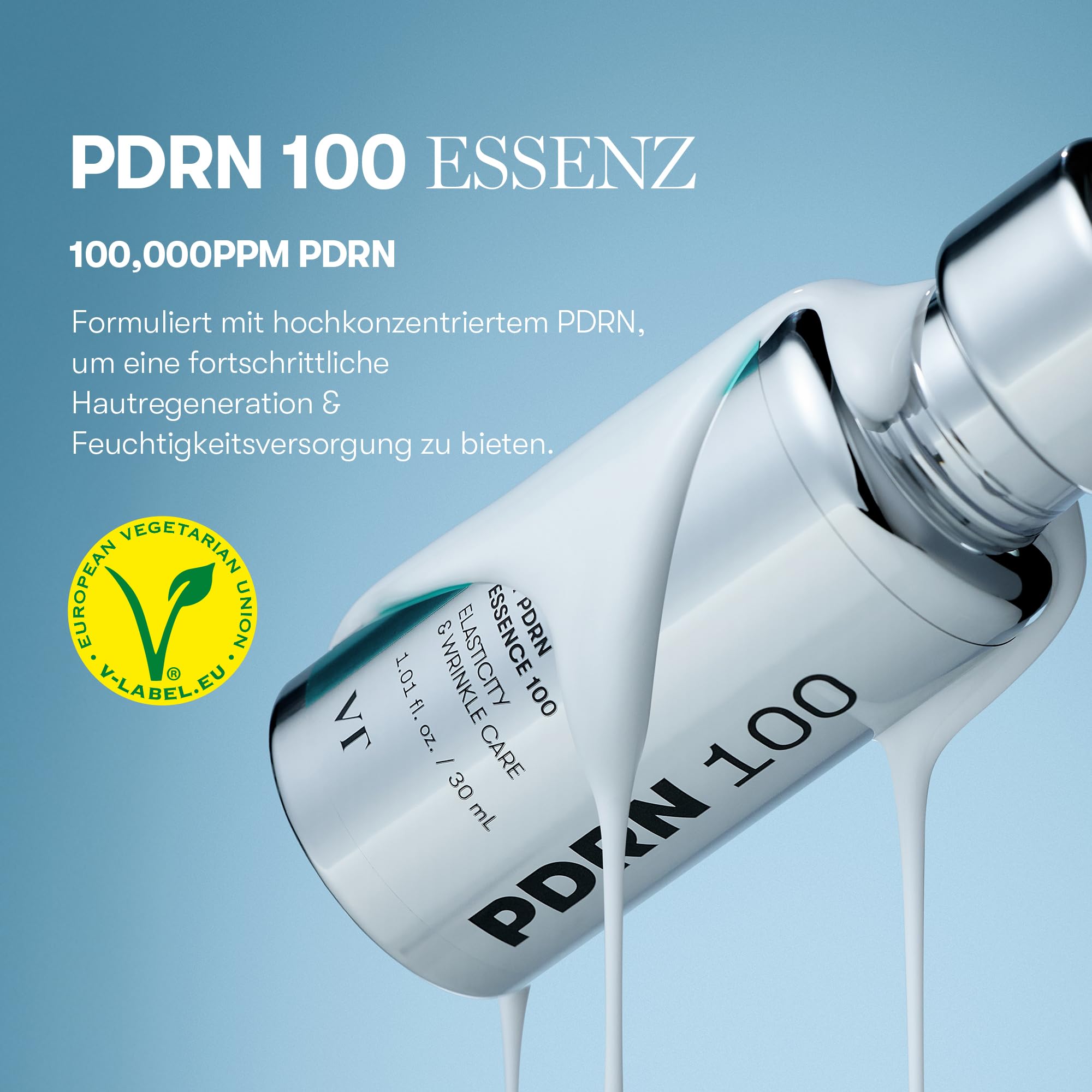VT COSMETICS PDRN 100 Essence, Intensiv Glow Serum, 100.000ppm Veganes PDRN, Hautregeneration & Volumengebung, Hydratisierend & Feuchtigkeitsspendend, Straffend, Feine Linien 1,01 fl. Oz.