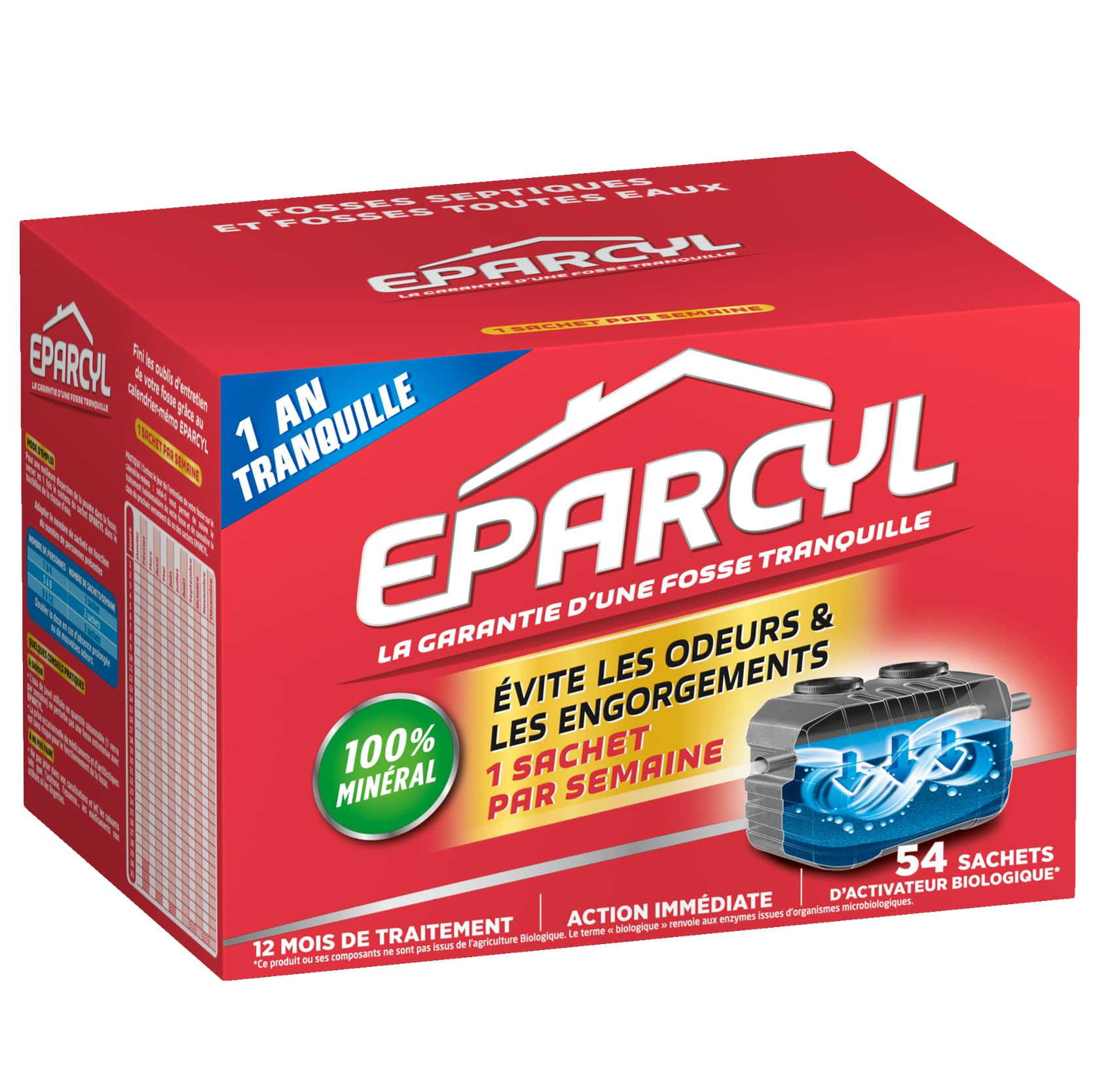 Eparcyl - Entretien Fosses Septiques - 54 sachets d'activateur pour fosse - 1 an de traitement