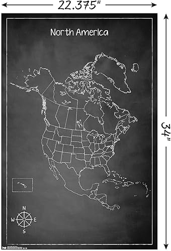 Miniatura 3 de Trends International Chalk Map - Póster de pared de América del Norte, 22.375 x 34 pulgadas