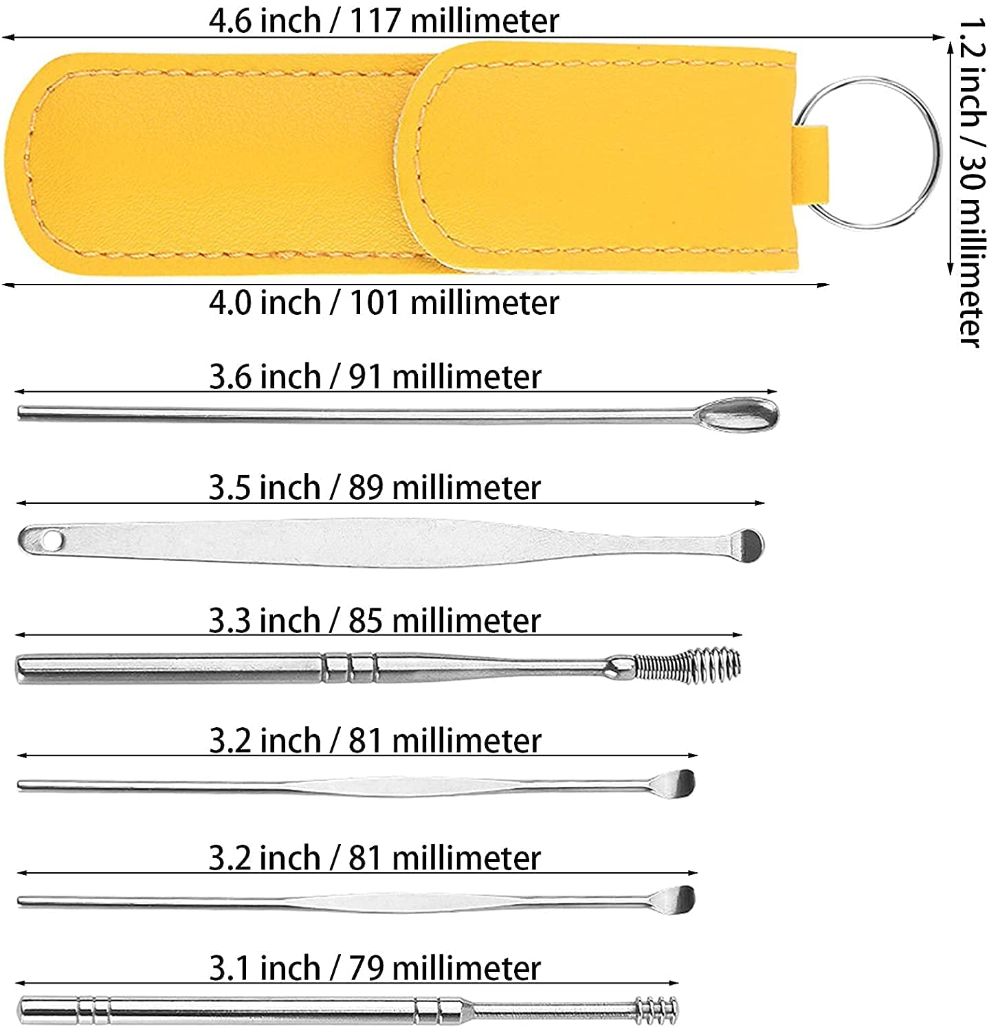 6 Piece Stainless Steel Ear Wax Removal Kit with PU Leather Case, Spring Cleansing Tools, Portable Spoon Picks for Home, Travel 1