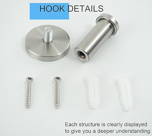 Miniatura 5 de Ganchos para toallas de baño, paquete de 6 ganchos redondos para abrigos, gancho resistente para bata montado en la pared, colgador de ropa