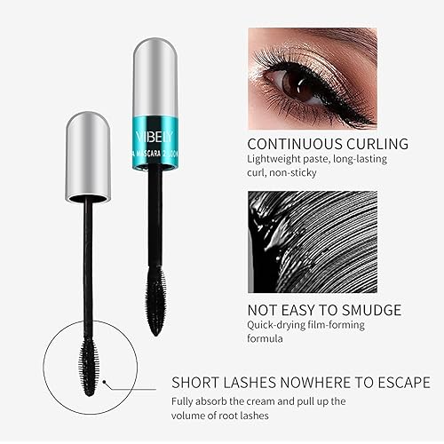 Miniatura 5 de Máscara de pestañas Vibely 2 en 1, Lash Cosmetics Vibely, 5 veces más larga, impermeable, máscara de fibra de seda 4D, lavable, cepillos dobles para