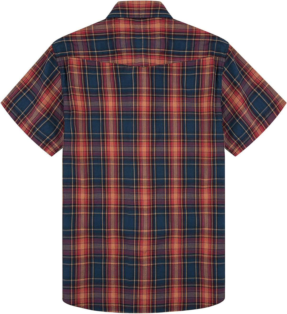 TUNEVUSE Men's Western Shirts Short Sleeve Pearl Snap 100% Cotton Plaid Cowboy Shirt Vintage Summer Casual Button Down Shirt