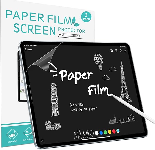 (2 Pack) Paper Screen Protector iPad Pro 12.9" 2022 2021 2020 2018 3rd 4th 5th 6th Generation Anti Fingerprint Anti Glare Matte Paper Film for Drawing Writing Notes Taking Feel Like on Paper