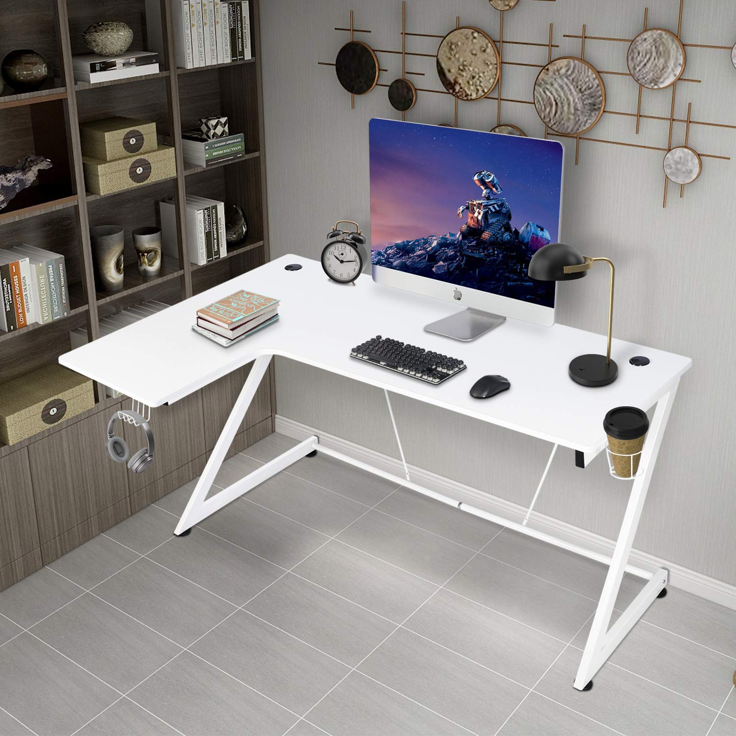 Computer Gaming Desk L-Shaped Corner Computer Table Writing PC Laptop Table Workstation, Widen Space Office Home Gaming Desk Multi-Functional,White (White)