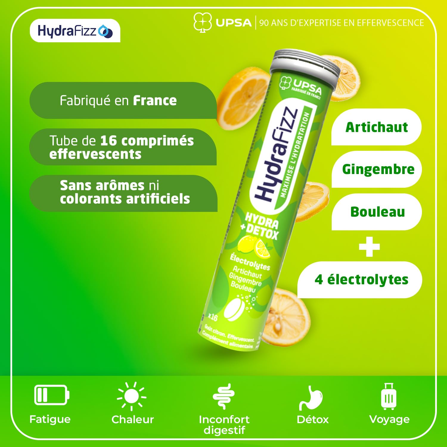 UPSA Hydrafizz Détox x4-5% - Hydratation, Citron, 64 Comprimés