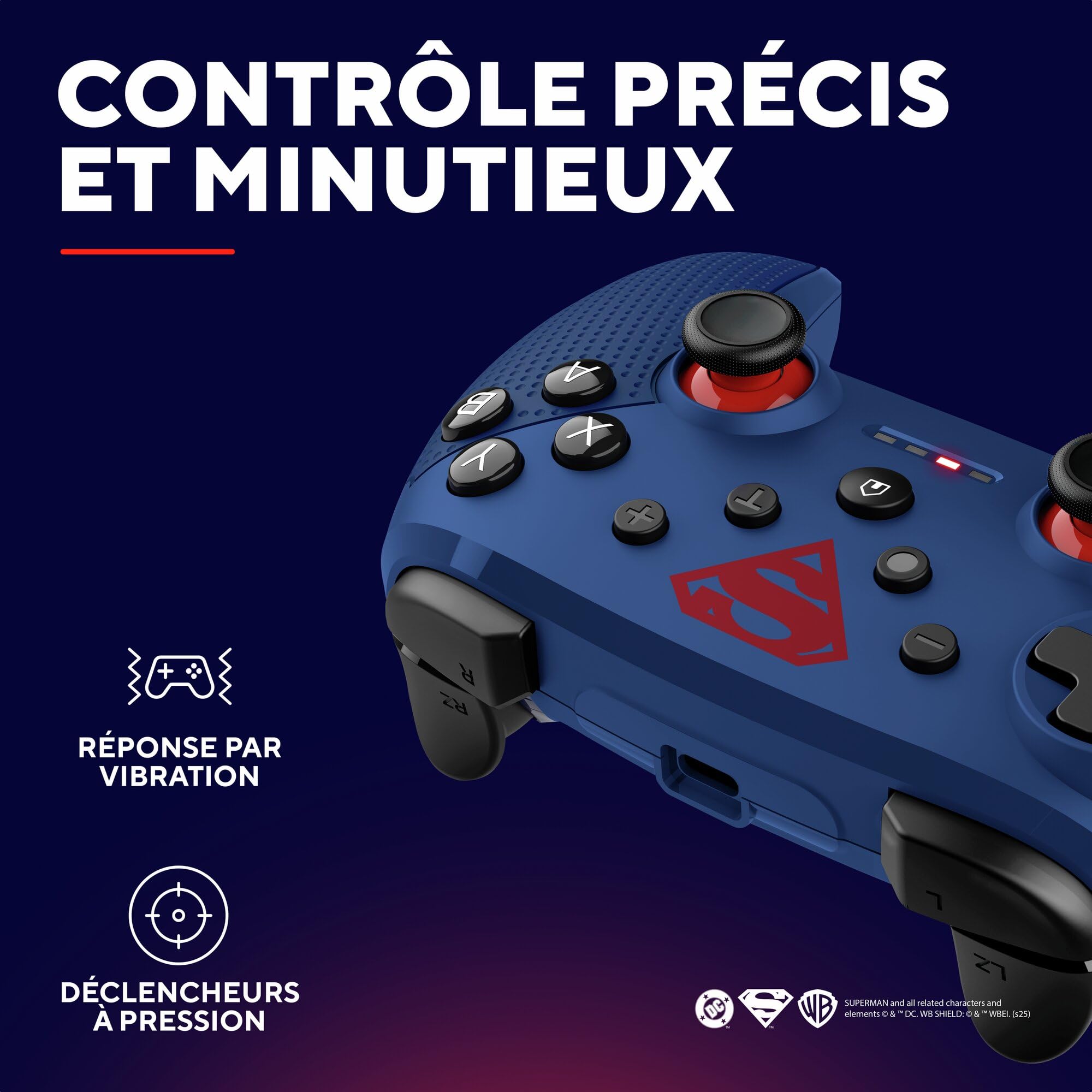 GXTrust 542SM Muta Manette Switch & PC sans Fil Licence Superman Bluetooth / 2.4GHz / USB, Batterie Rechargeable, Contrôleur de Jeu Nintendo Switch OLED/Lite iOS Android Consoles Windows, Bleu
