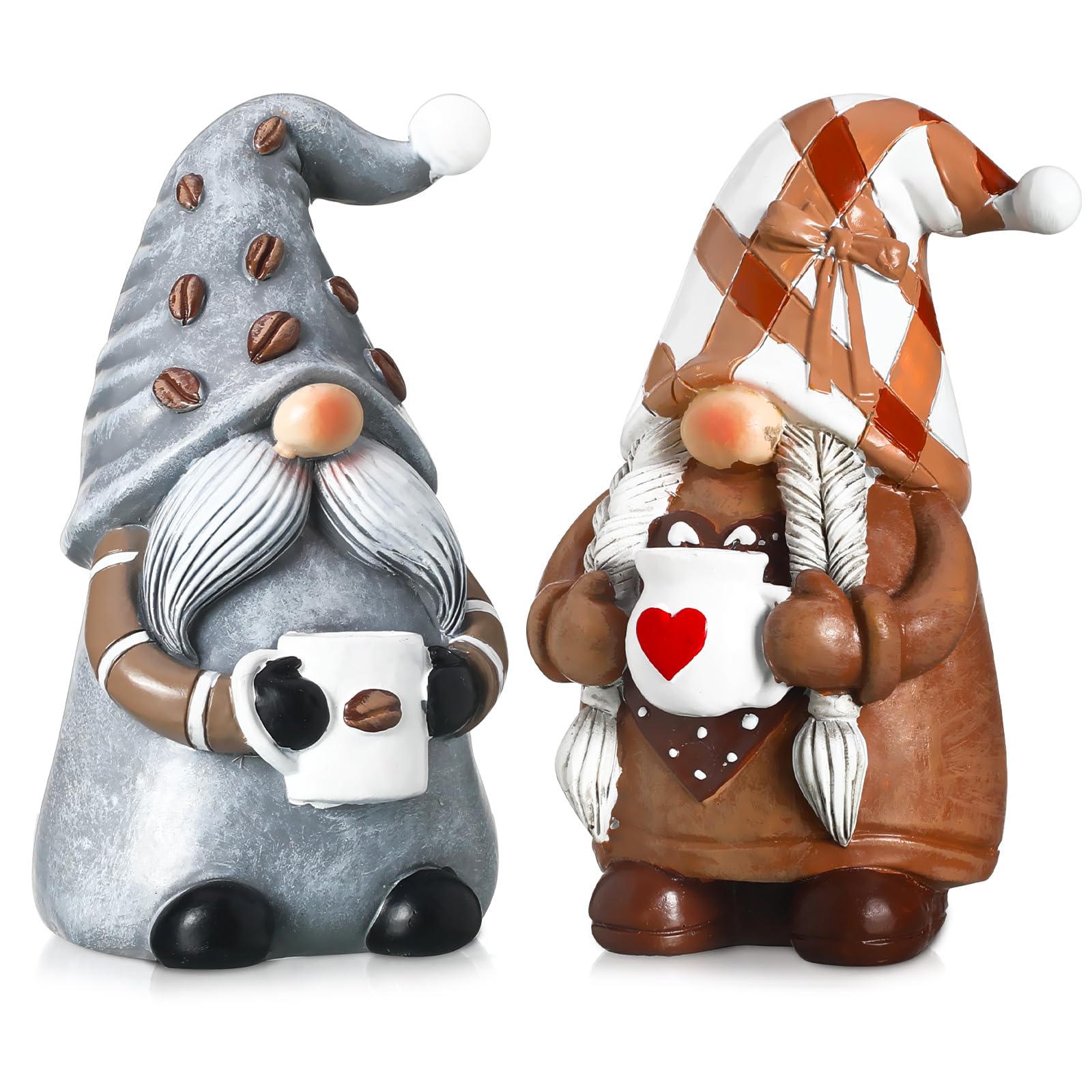 Chunful 2 Pcs Coffee Gnome Figurines Cute Resin Swedish Tomte Decor, Coffee Bar Accessories for Spring Summer Fall, Tiered Tray Table Ornaments, Gifts