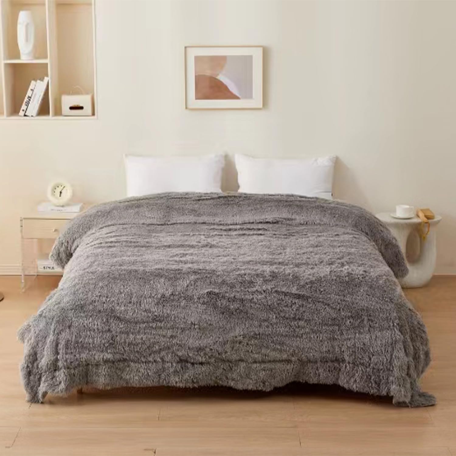 GREATOYAR Manta Esponjosa, Manta Suave, Manta Gruesa, Manta Elegante, Manta de Pelo Largo, Manta Esponjosa, Reversible Cálida, para Sofá y Cama, Invierno Otoño, Gris, 220x240cm