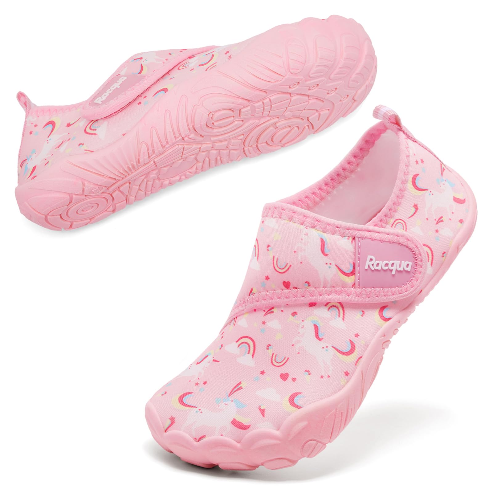 Racqua Kids Water Shoes Girls Boys Swim Beach Quick Dry Outdoor Sport Shoes Barefoot Pool Lightweight Walking Surfing Boating Non-Slip Aqua Shoes Pink Unicorn Big Kid 3