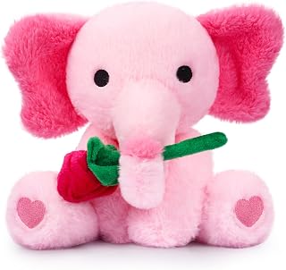 JIZWPOOM Valentines Plush Toy, Elephant Stuffed Animal, 14in Plushie Pink Rose Elephant Plush, Pink Valentine's Day Gifts for Her & Party Favors