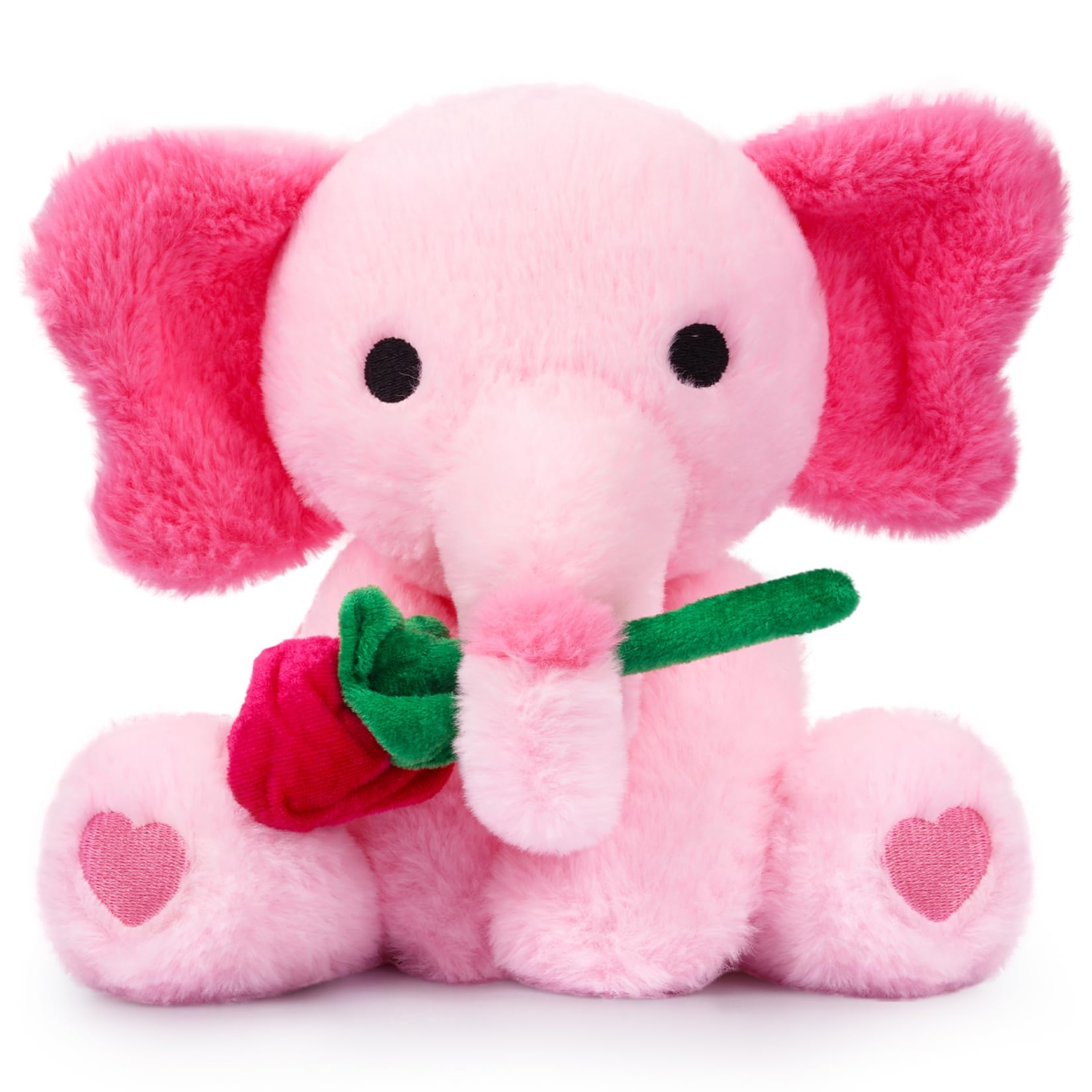 Valentines Plush Toy, Elephant Stuffed Animal, 14in Plushie Pink Rose Elephant Plush, Pink Valentine's Day Gifts for Her & Party Favors