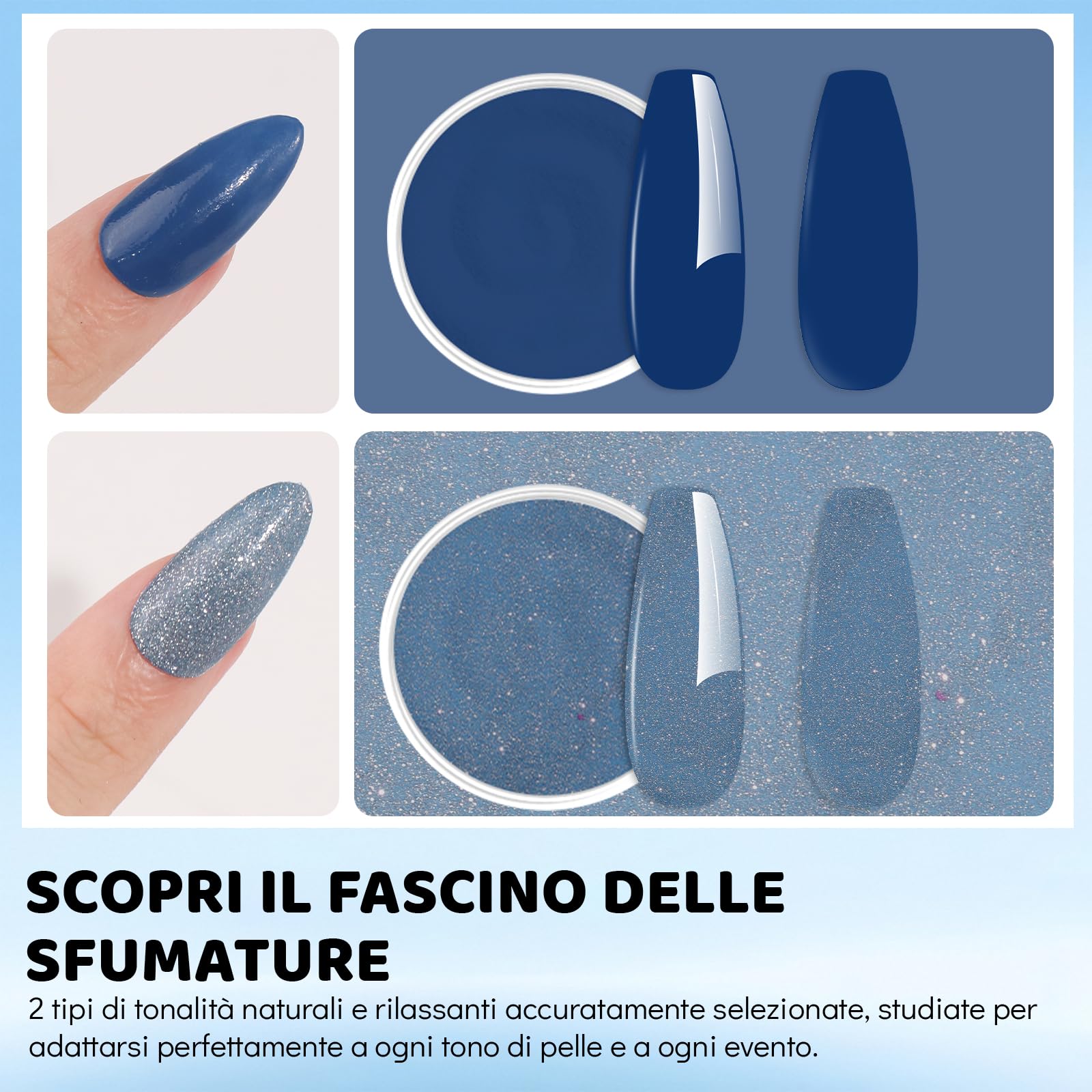 Aokitec Kit per unghie in polvere a immersione, blu e luccicante, con liquido per unghie, kit per nail art, facile da trasportare e usare, set per unghie in acrilico, regalo per donne e ragazze