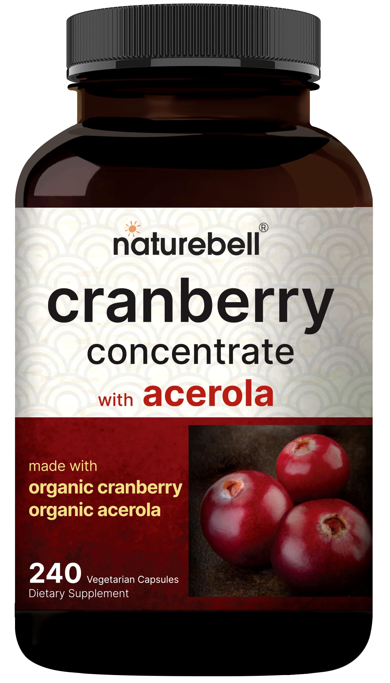 Cranberry Pills 36,000mg with Acerola, 180 Veggie Capsules | 100:1 Fresh Cranberries Extract – Made with Organic Ingredients – Supports Urinary Tract Health – Sugar Free
