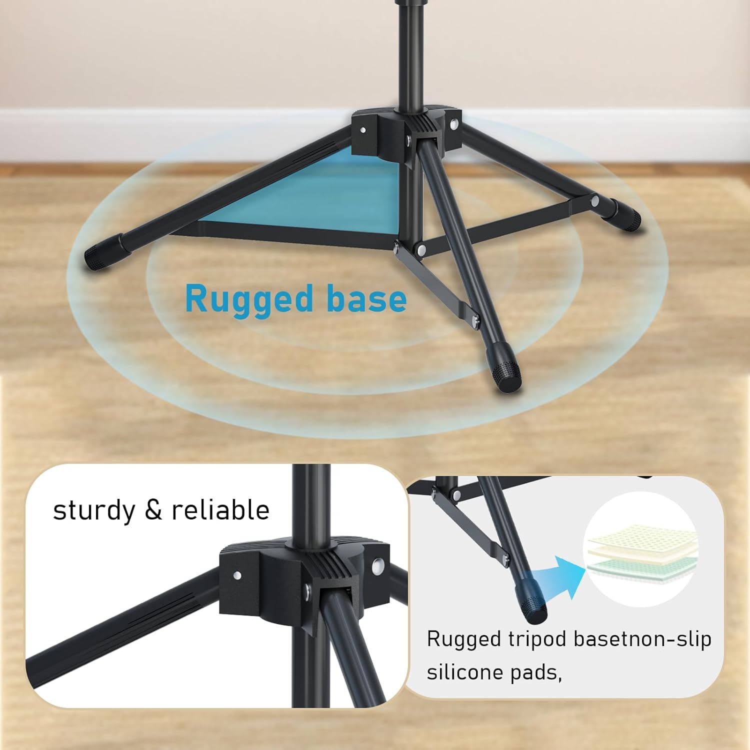 GUITTO Microphone Floor Stand with Phone/Tablet Holder, Adjustable Boom Mic Stand with Heavy-Duty Base, Dual Device Mount for Streaming, Podcasting, Recording, and Live Performances GMS-04