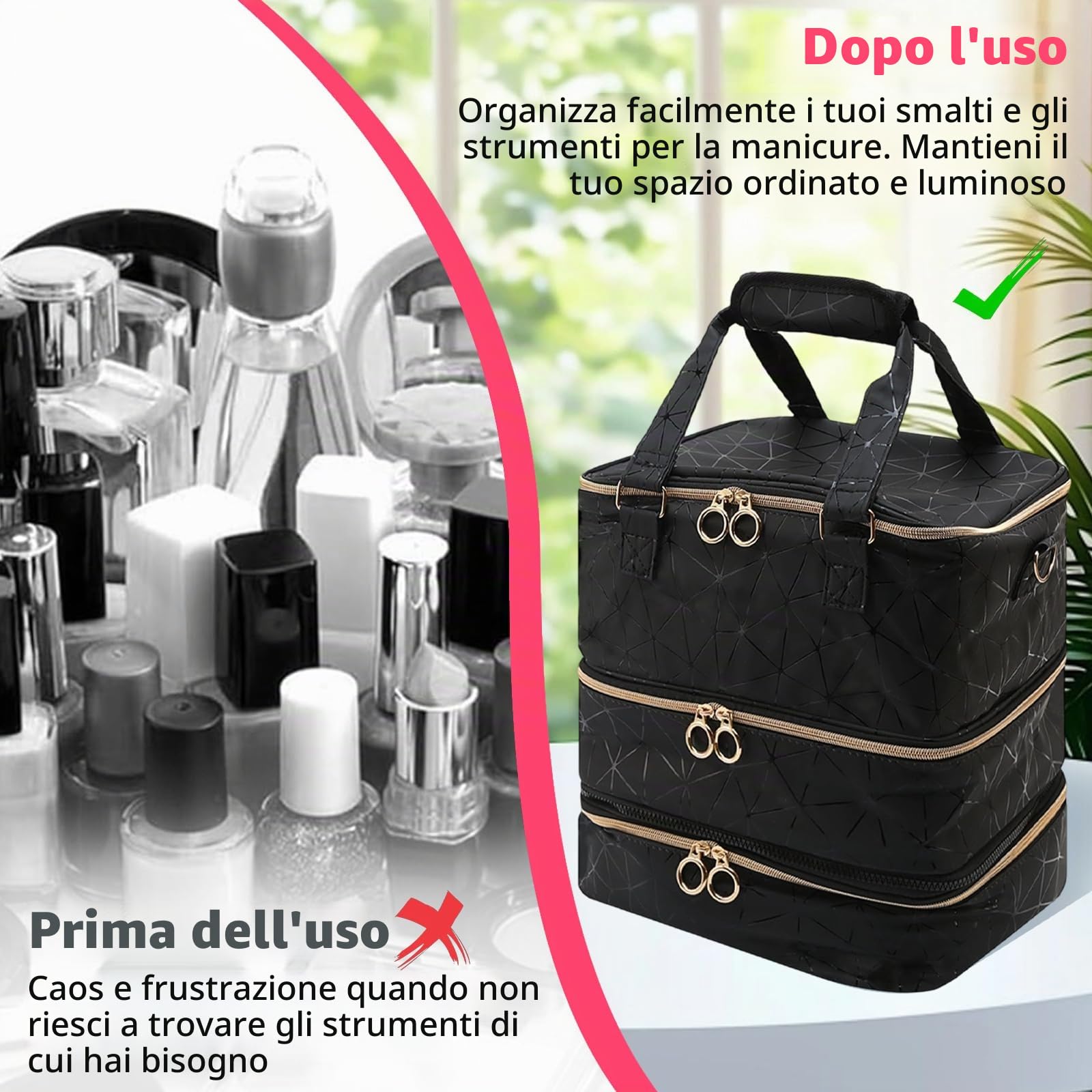 Porta Smalti Organizer Grande Capacità per 84 Bottiglie,Impermeabile | Valigia Unghie Professionale,Beauty Case Viaggio Staccabile e per Nail Art
