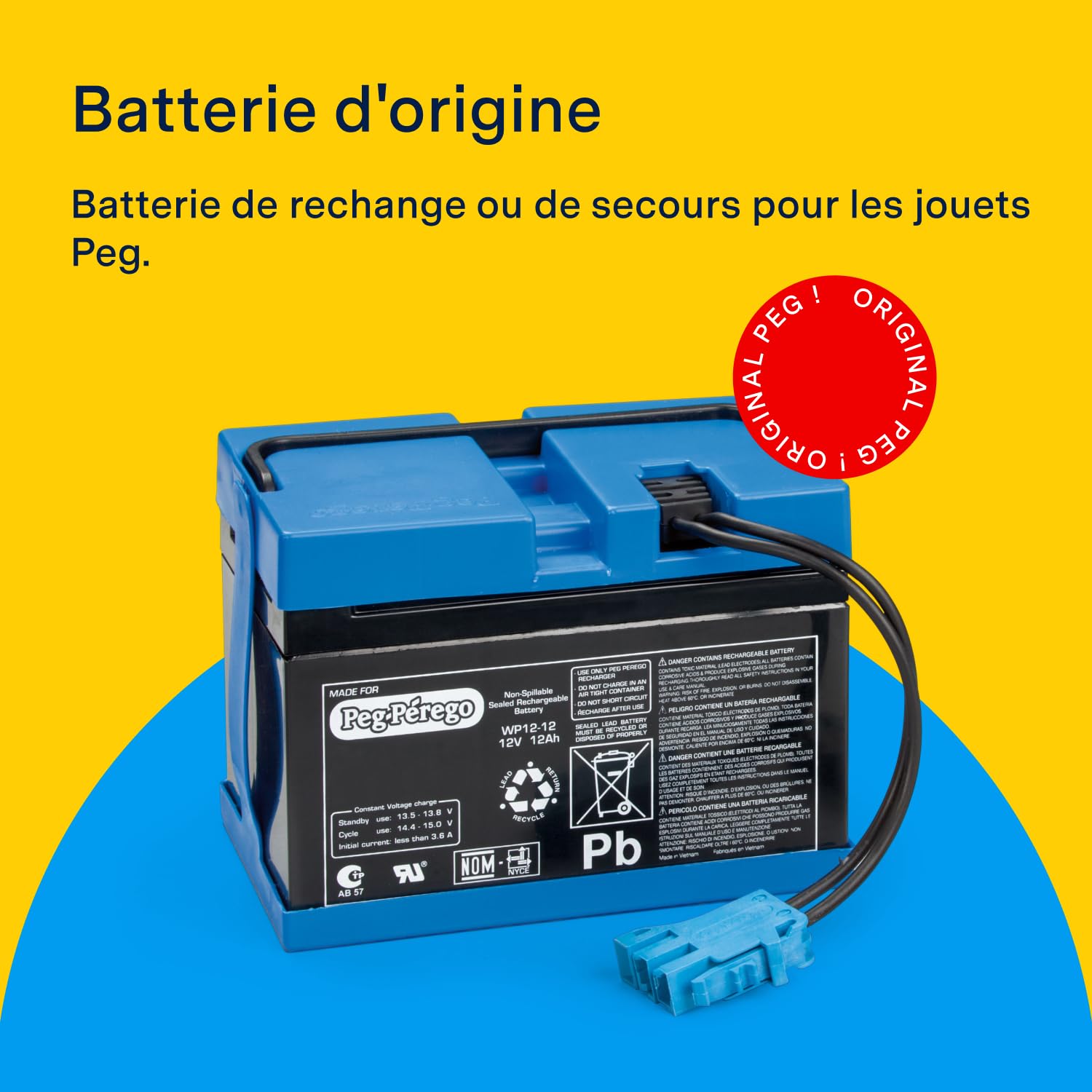 PEG Perego Batterie 12V 12Ah Pièce de Rechange Rechargeable pour Véhicules Électriques