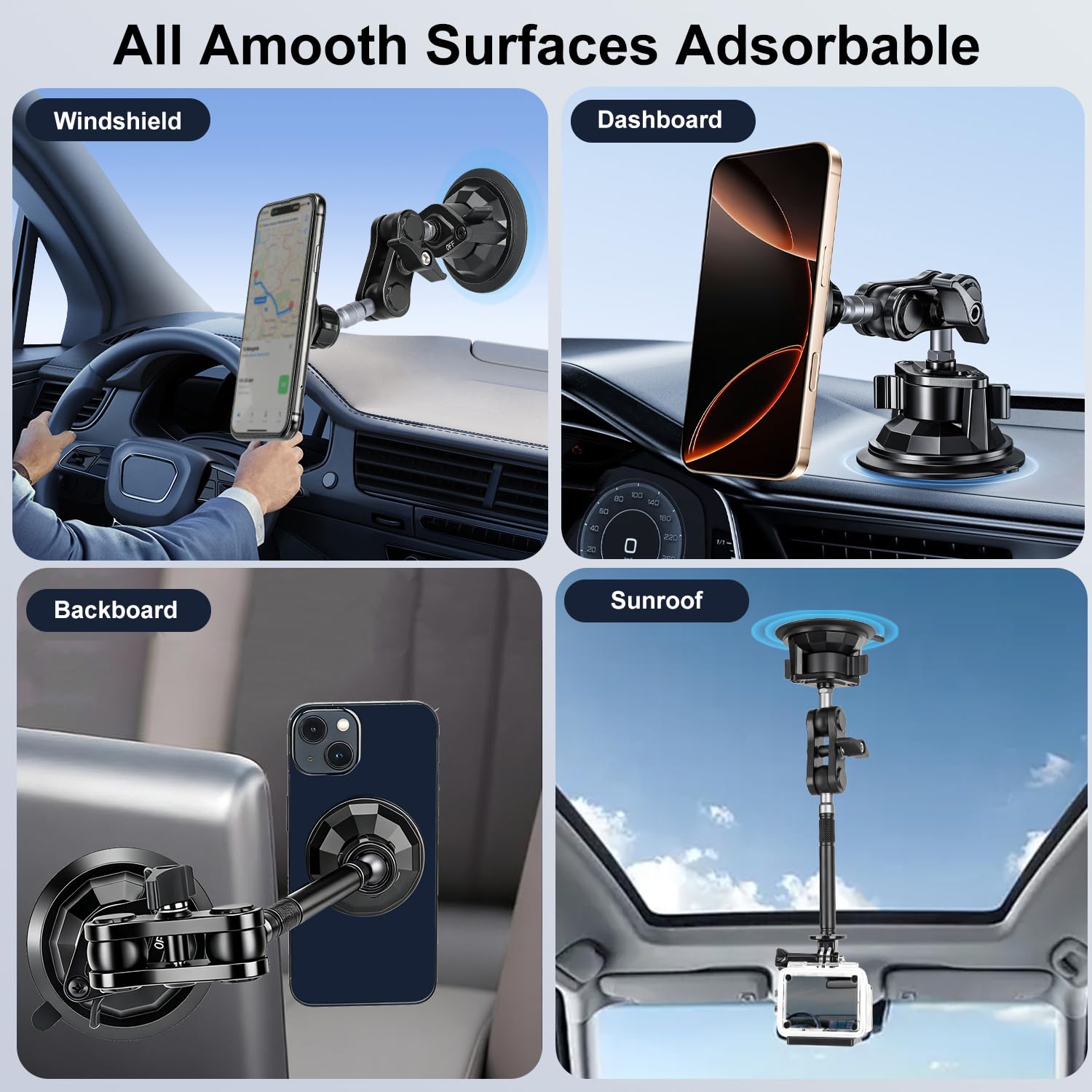 koolehaoda Supporto Magnetico Telefono Auto Ventosa 360 per Mag Safe iPhone | Universale Parabrezza Cruscotto Braccio Metallico Regolabile, Magnete Forte per Custodie Magnetiche Navigazione GPS