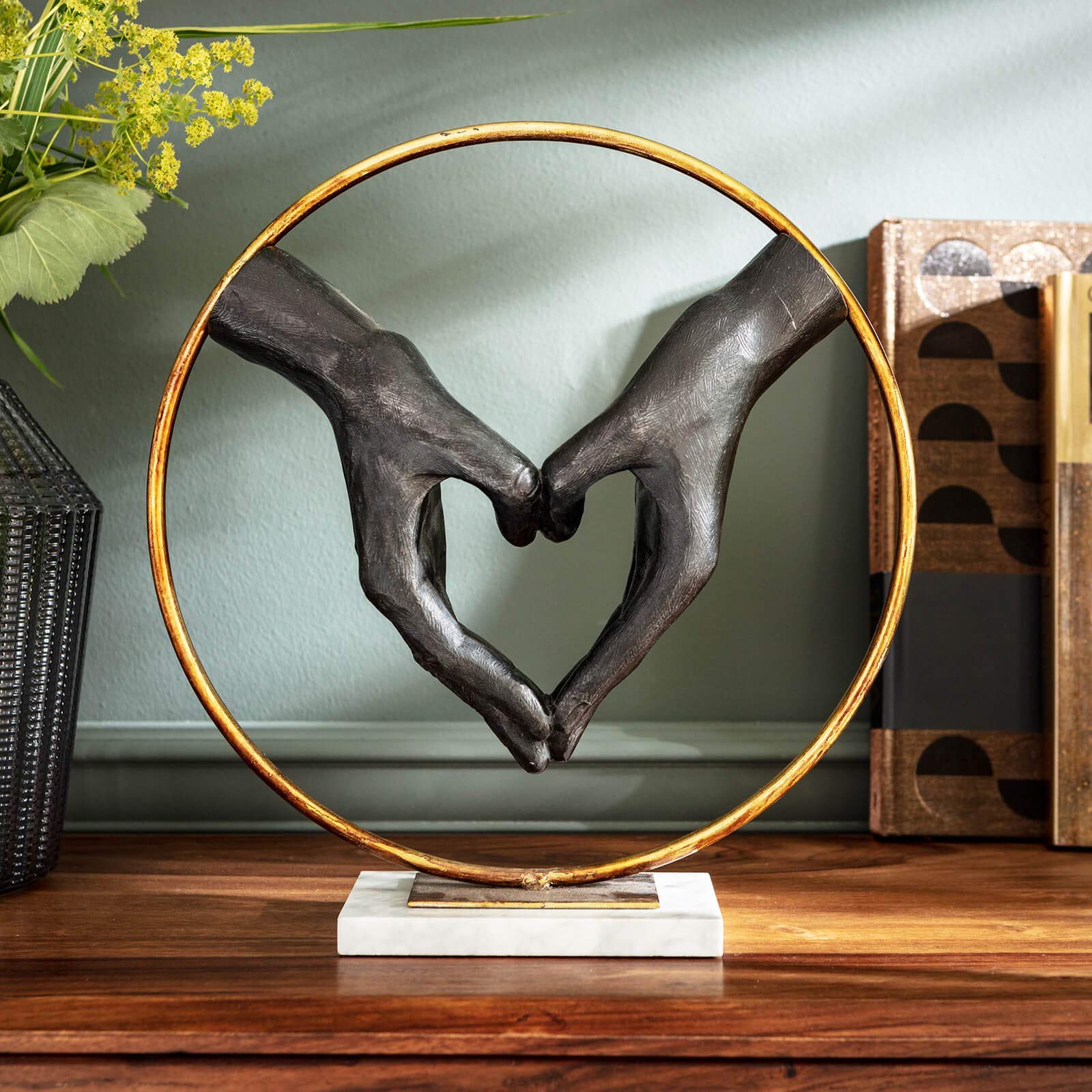 Kare Design statuetta decorativa Heart Hands, nero/oro, zoccolo di