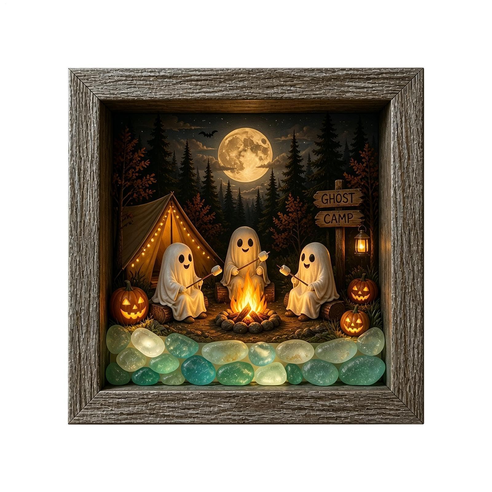 Podświetlany Zestaw Pudełka Na Zdjęcia Halloween 3D Drewniana Vintage