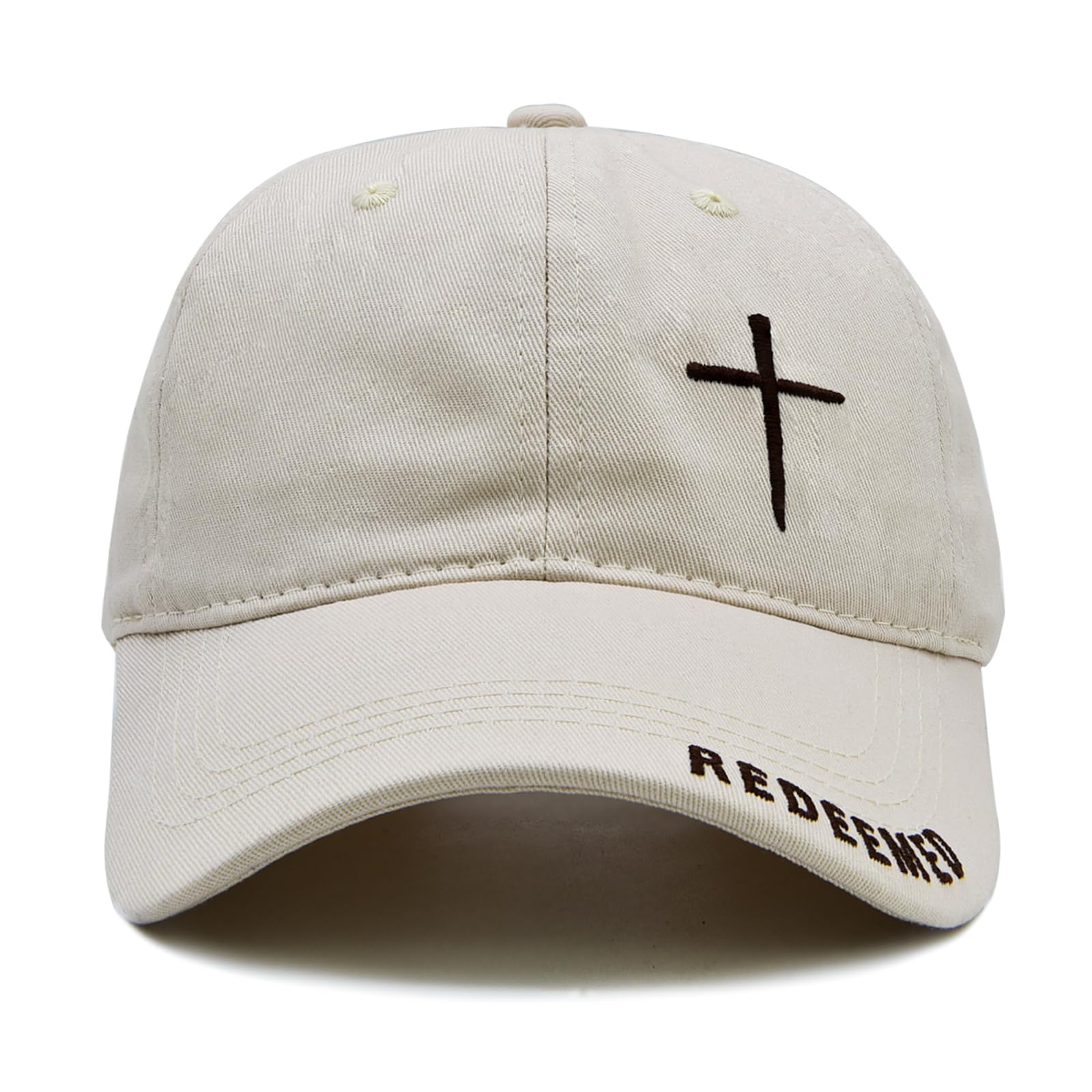 Gorra de béisbol cristiana para hombres y mujeres, sombrero bordado con cruz de Jesús, regalos ajustables basados en la fe, Beige, Talla única 4