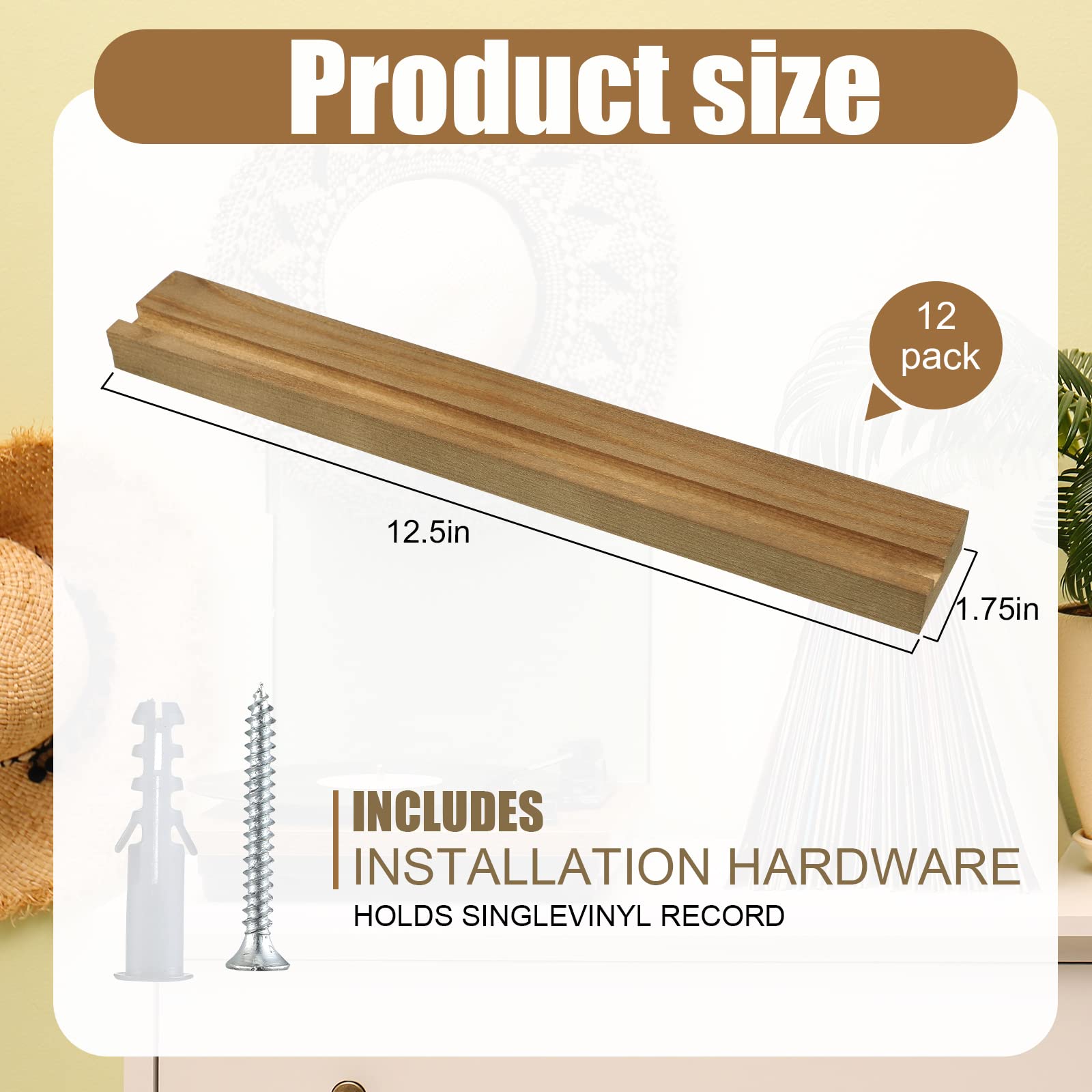 Amyhill 12 Pieces Wall Mount Vinyl Record Holder Display & Solid Wood Stand