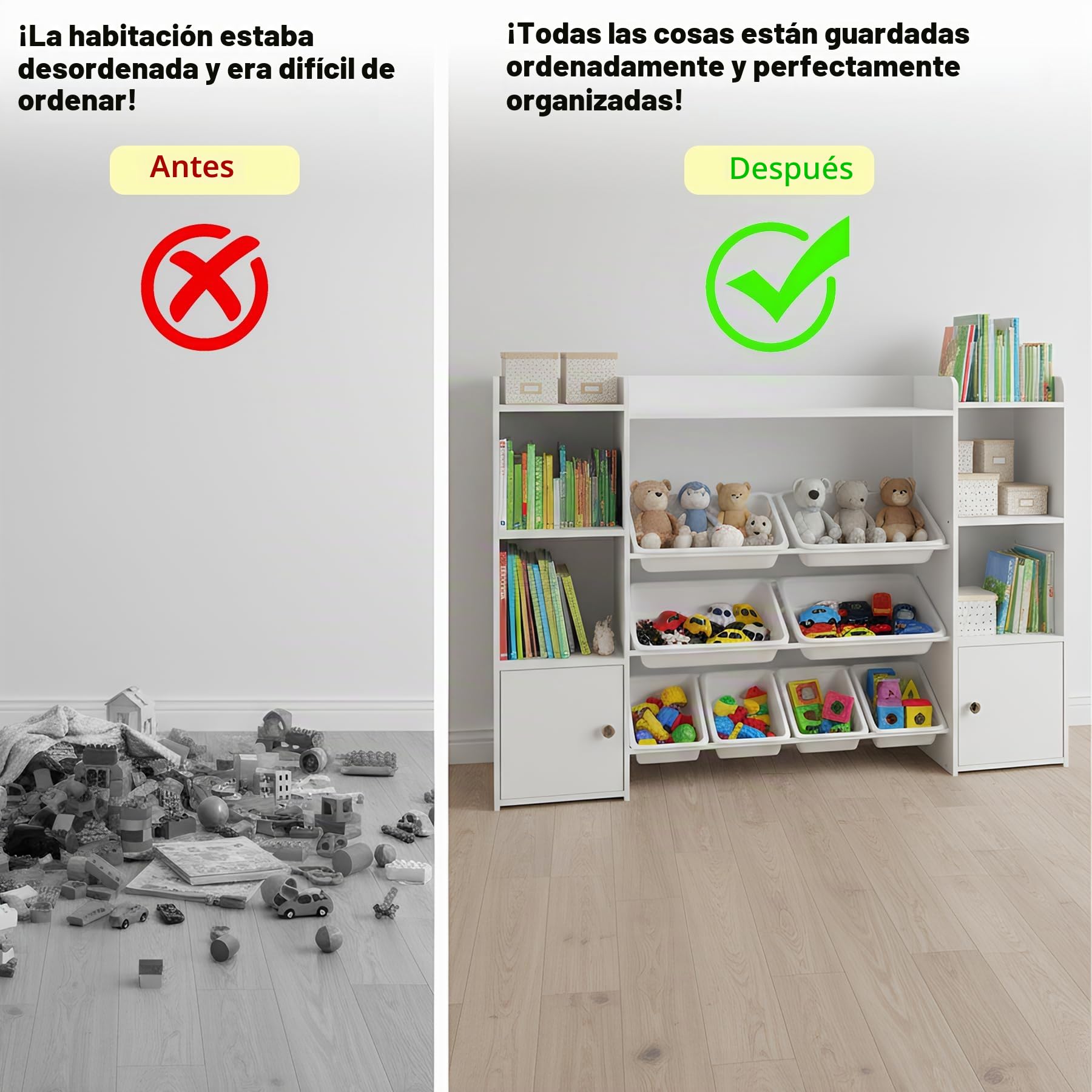 1 Pieza Estantería Infantil Blanca con 8 Cajas y 2 Puertas