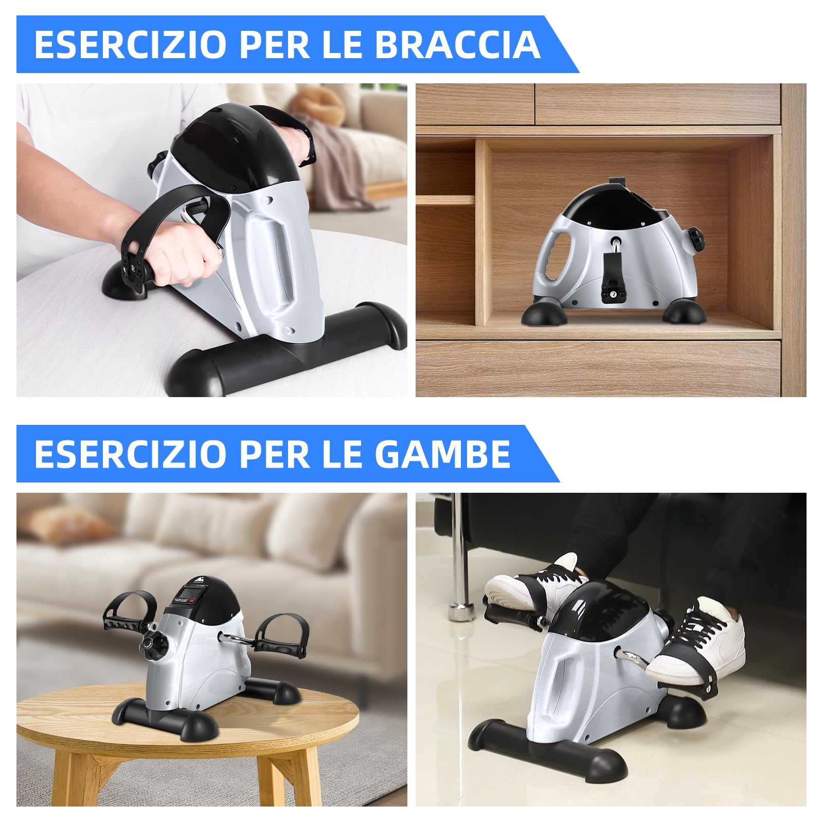 EVOLAND Mini Cyclette, Pedale Statico Portatile, Dispositivo di esercizio per Gambe e Braccio Lavoro
