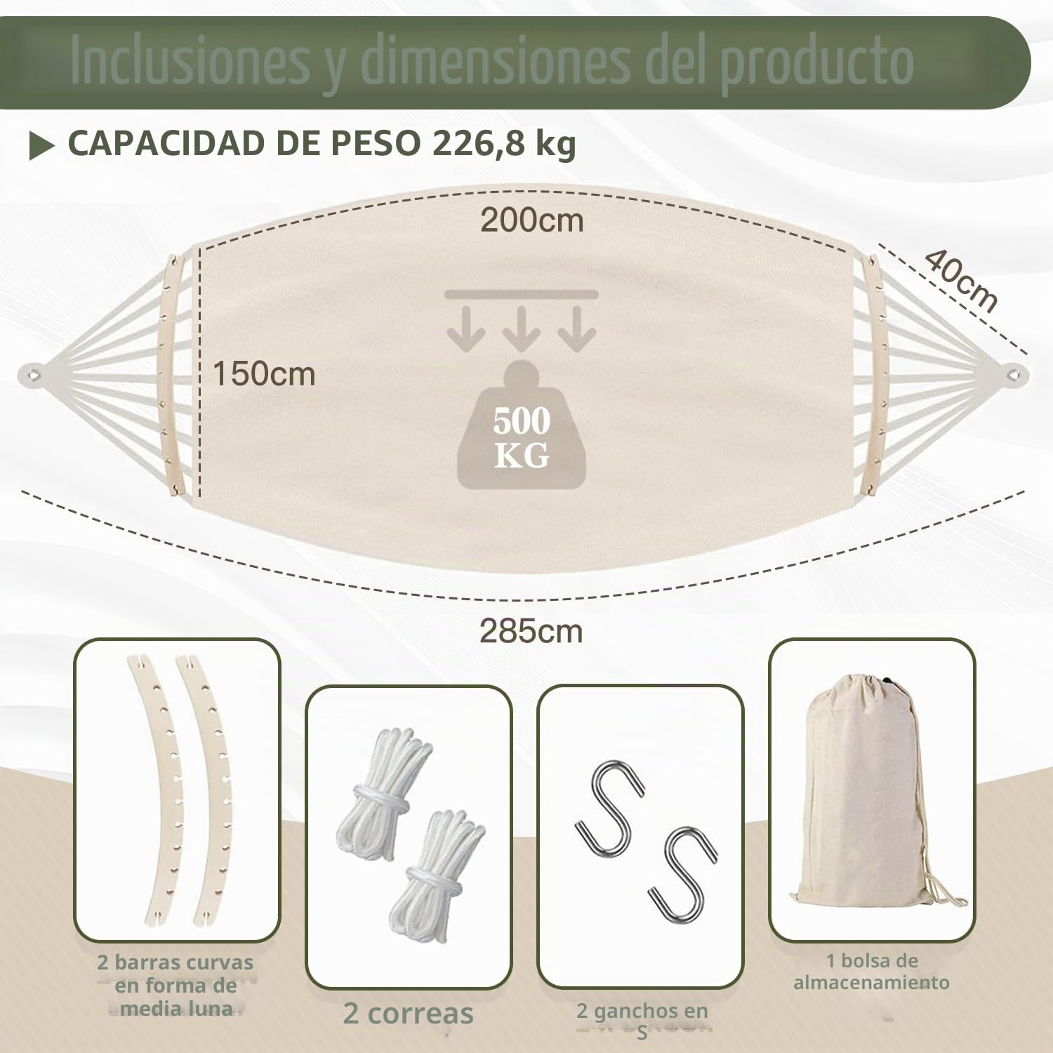 Hamaca Jardin Silla Colgante Exterior Hamaca Colgante Boho con Flecos und Bolsa y Travesaño, Hamacas Colgantes de Carga 440lbs, Hamacas Jardin Portátil para Exterior Interior Balcón Patio (Beige)