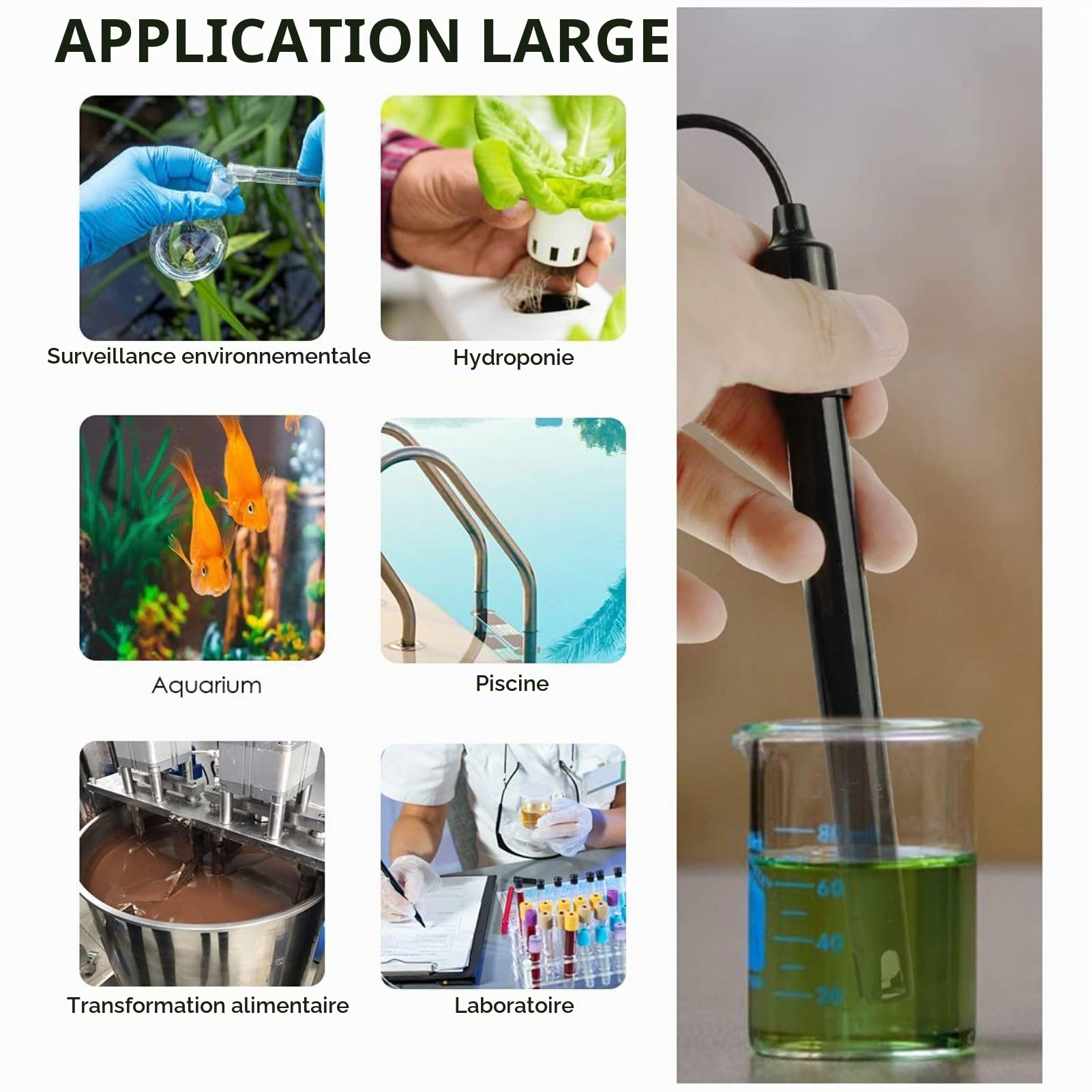 Jadeshay Sonde Ph Piscine,0-14 PH pH Électrode avec BNC Prise Sonde 75cm Câble, Sonde Ph pour Piscine, Aquariums et Spas