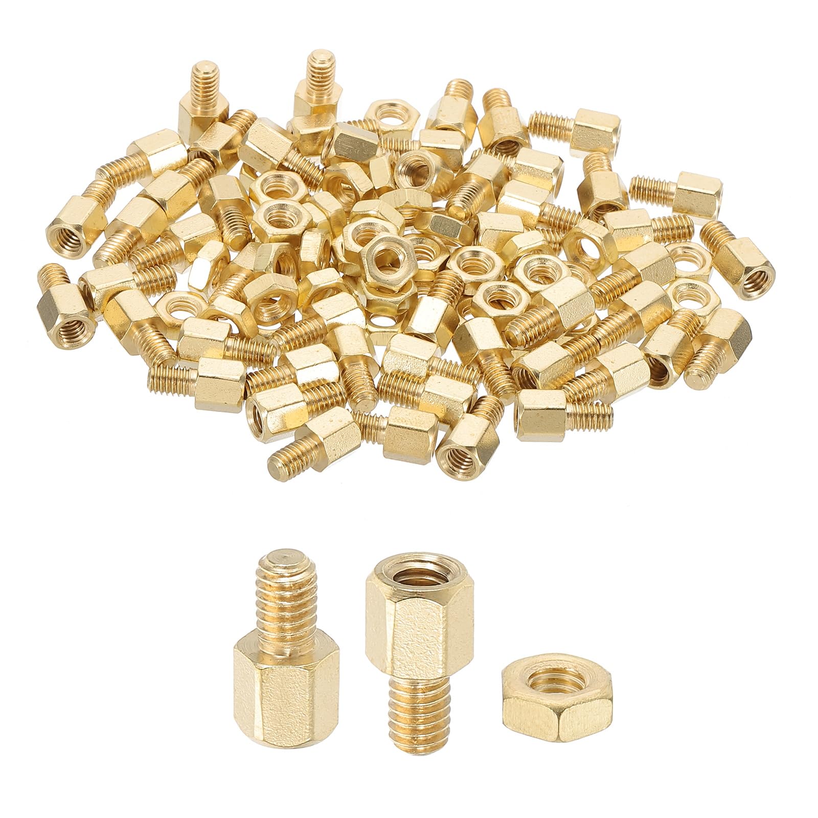 PATIKIL M4X6mm+6mm Standoff Screws, 100Pcs Male to Female Hex Brass PCB Standoff Spacer Screw Nut Assortment Kit for PCB Computer Circuit Board, Golden