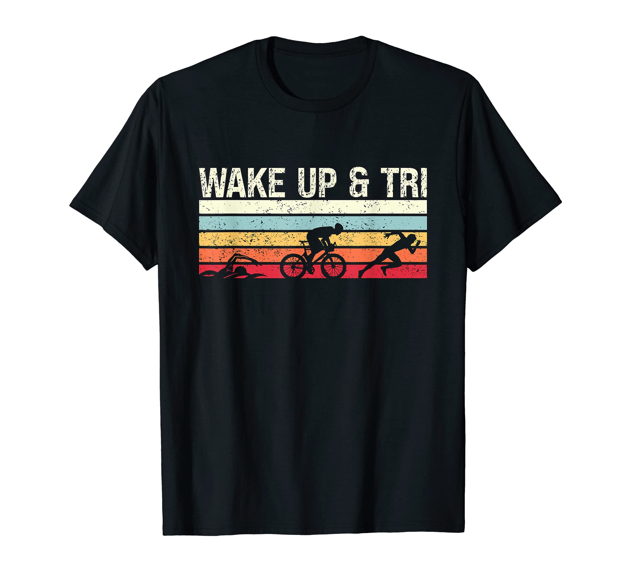 Triathlon Designs for Triathlon LoverWake Up & Tri Retro Triathlon Athlete Training Triathlon T-Shirt
