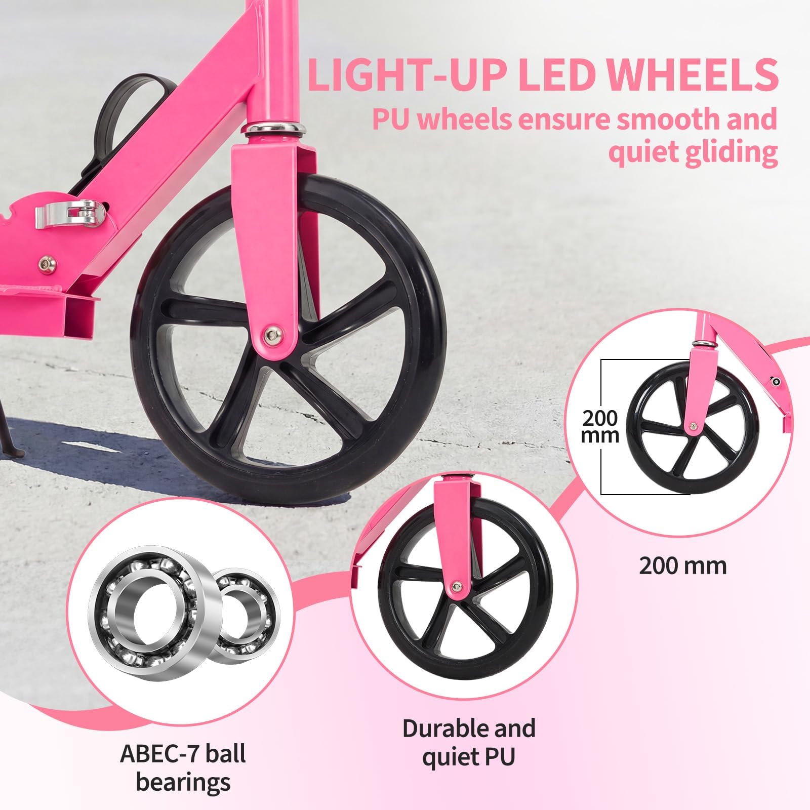 Trottinette pour Les 6 Ans Et Plus, Trottinette Pliable Et Légère avec Grandes Roues De 20 cm pour Enfants, Adolescents Et Adultes, 3 Niveaux Réglables - 3