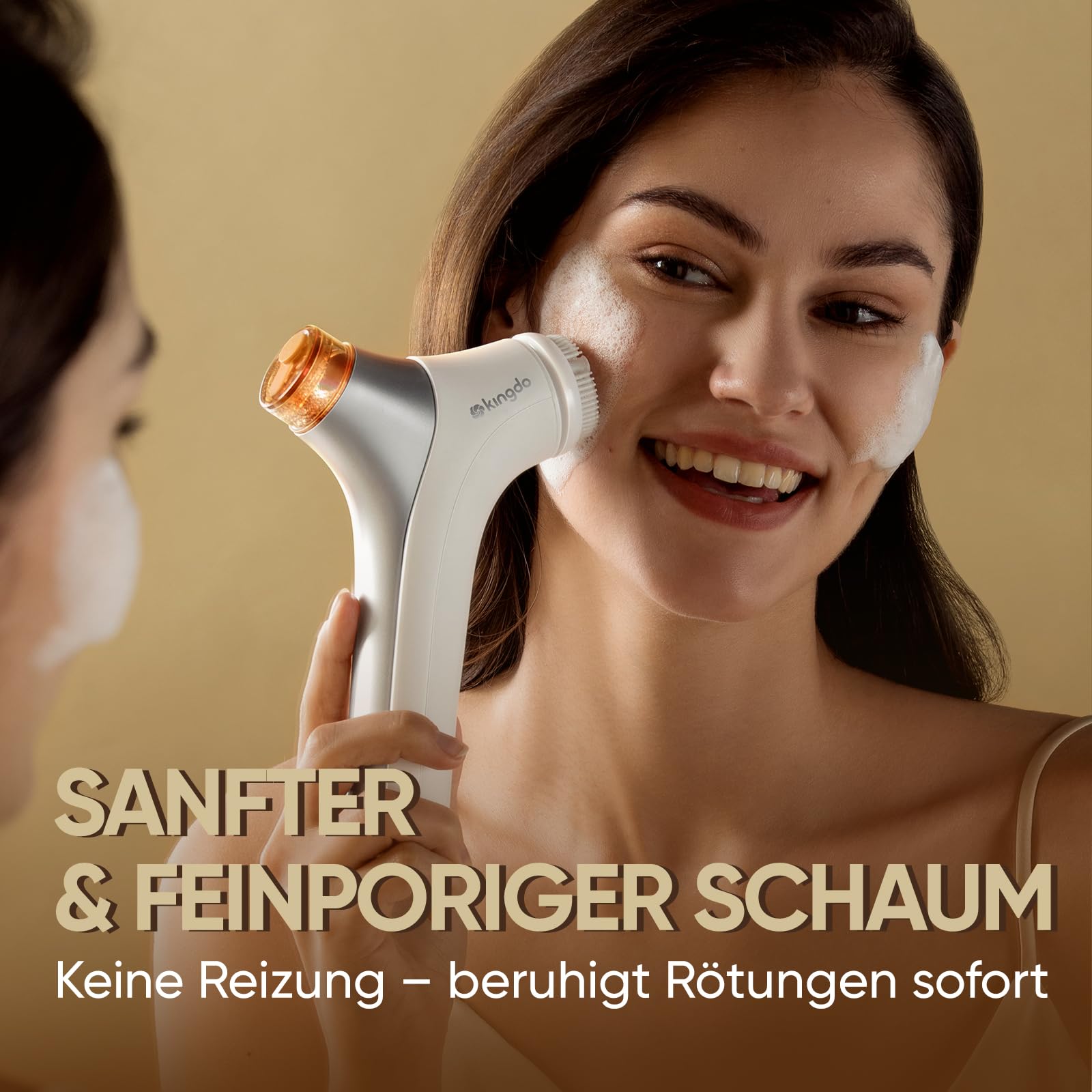 Kingdo 2-in-1 Gesichtsreinigungsbürste Elektrische Gesichtsbürste Silikon, mit automatischer Schaumbildung-IPX7 wasserdicht, 2 Reinigungsköpfe und 4 einstellbare Geschwindigkeiten, für alle Hauttypen