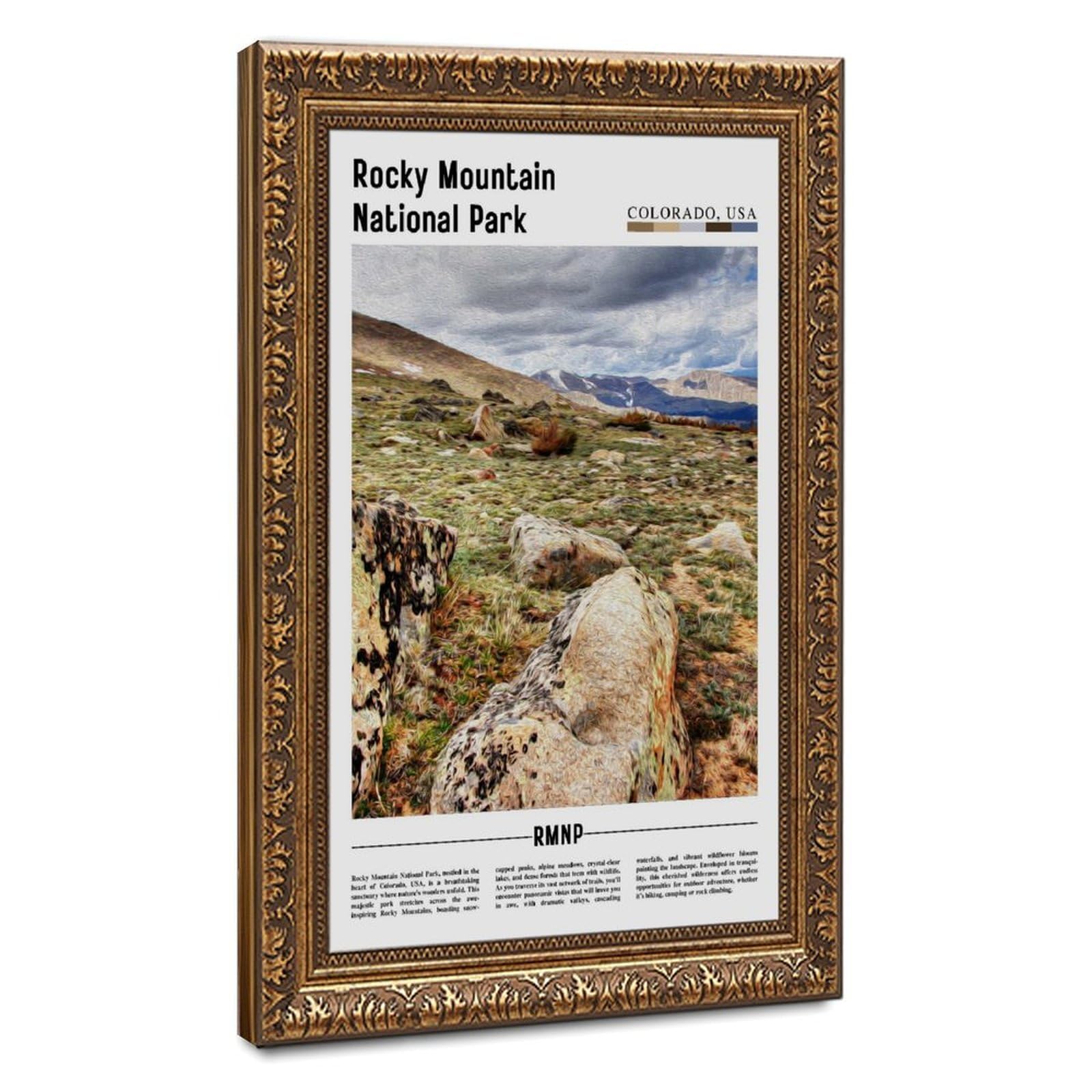 Wcyb Retro Gold Frame Rocky Mountain National Park Colorado Usa The United States Of America Landscape Travel Prints Posters Canvas Deco Paintings Wall Art For Office Livin