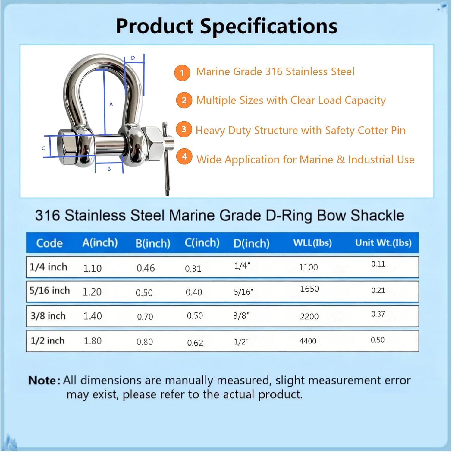 316 Steel Marine Grade Bow Type Safety Shackle