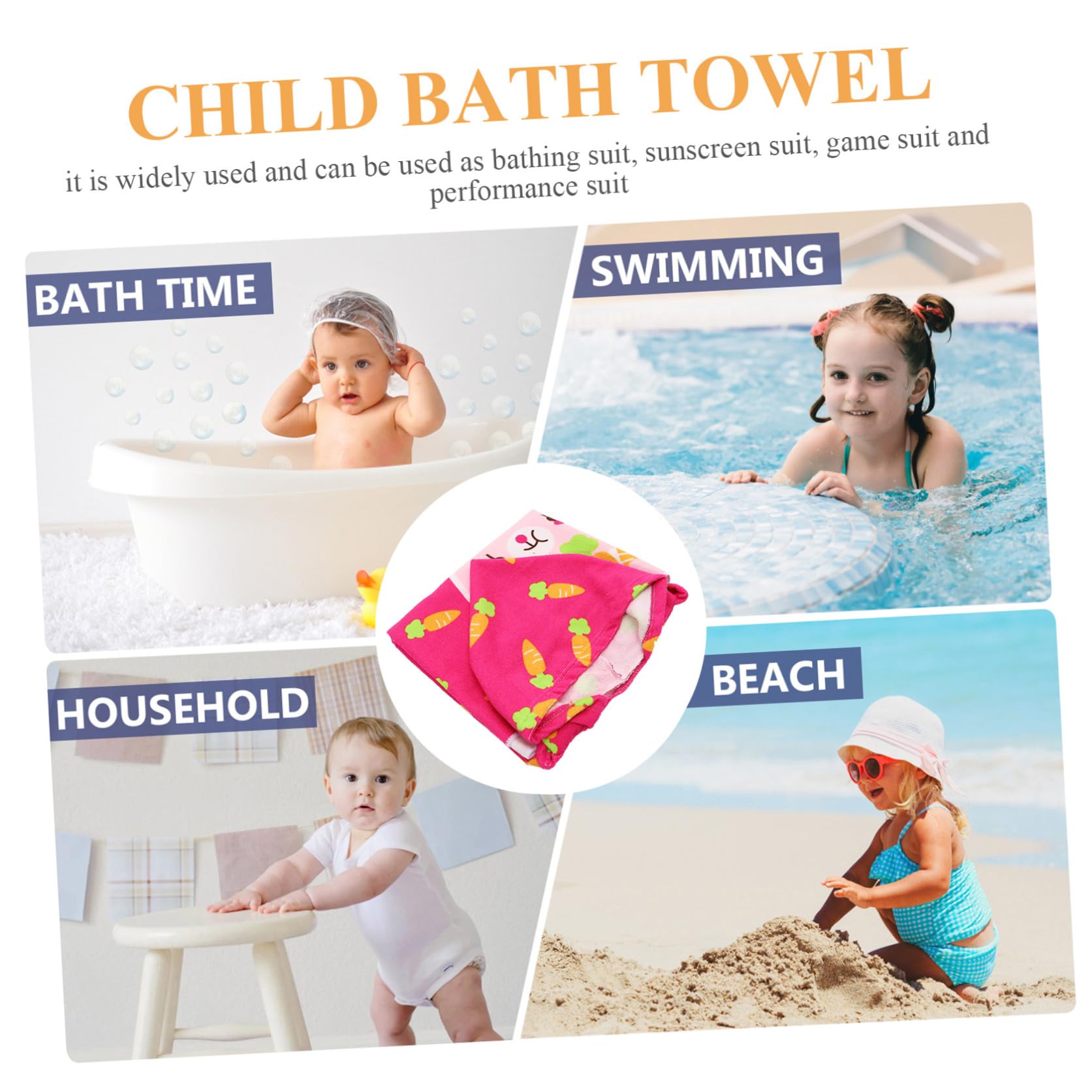 Cabilock 4-teiliges Luxuriöses Kinder-Strandtuch Mit Kapuze Karotte Super Saugfähig Badematte Umhang Für Jungen Und Mädchen