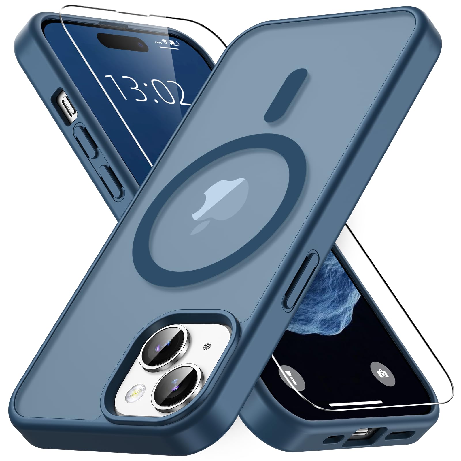 Vansdon Cover Magnetica per iPhone 15 con 1 Pezzi Vetro Temperato | Blu Profondo, Compatibile con Magsafe, Protezione anticaduta di livello militare, Custodia Traslucida Opaca Sottile Antiurto