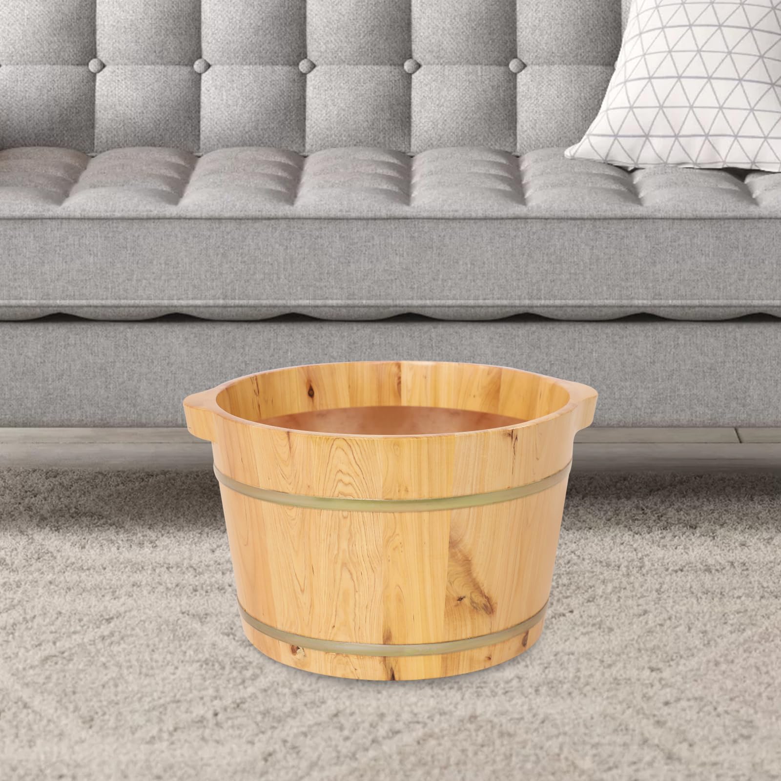 Secchio per pediluvio in legno, spessore 12 mm, trattiene il calore, per casa, spa, cura dei piedi, bagno benessere, legno cipresso in ferro zincato, 36,5 x 25 cm
