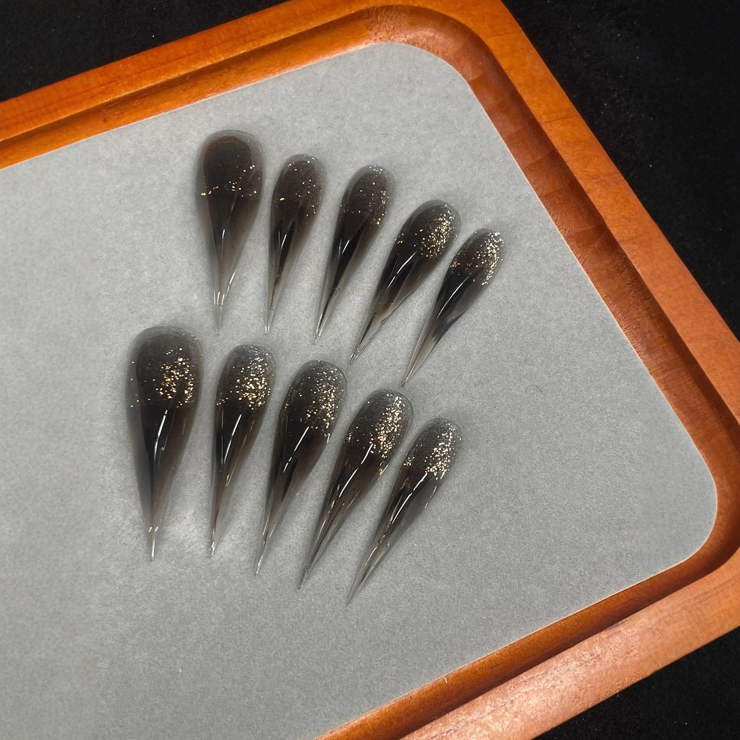 10 Pcs Glitter Handmade Press on Nails Transparent Black Long Dragon Claw Handmade Fake Nails Muti-Layer Gel Luxury False Nails Reusable Acrylic Handmade Nail for Women Girls (Size S)