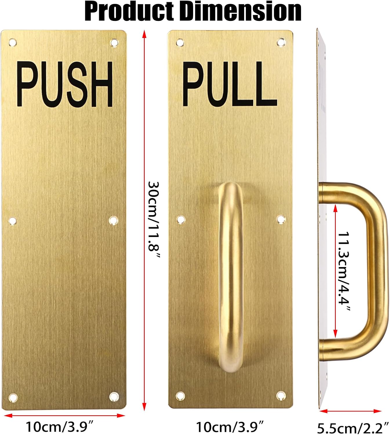 Sumnacon 2 Set 12" Stainess Steel Door Handle Pull & Push Plate - Heavy Dutyr Gold Gate Handle Bar for Home/Office/Warehouse/Public,Suitable of Wooden/Composite Door with Screws,Brushed,Gold