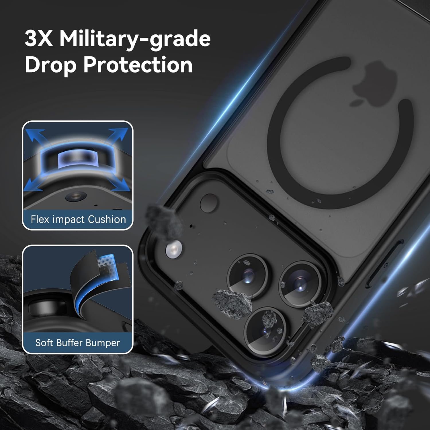 Telaso Case for iPhone 17 Pro, Compatible with Magsafe with Invisible Kickstand, Translucent Matte Back TPU Bumper Military Grade Protective Magnetic iPhone 17 Pro Phone Case, Black - Image 9