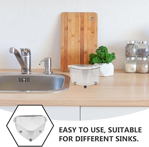 Miniatura 4 de Hemoton Colador de fregadero de acero inoxidable,Cesta de malla de esquina de fregadero triangular,Cesta de almacenamiento de esquina del
