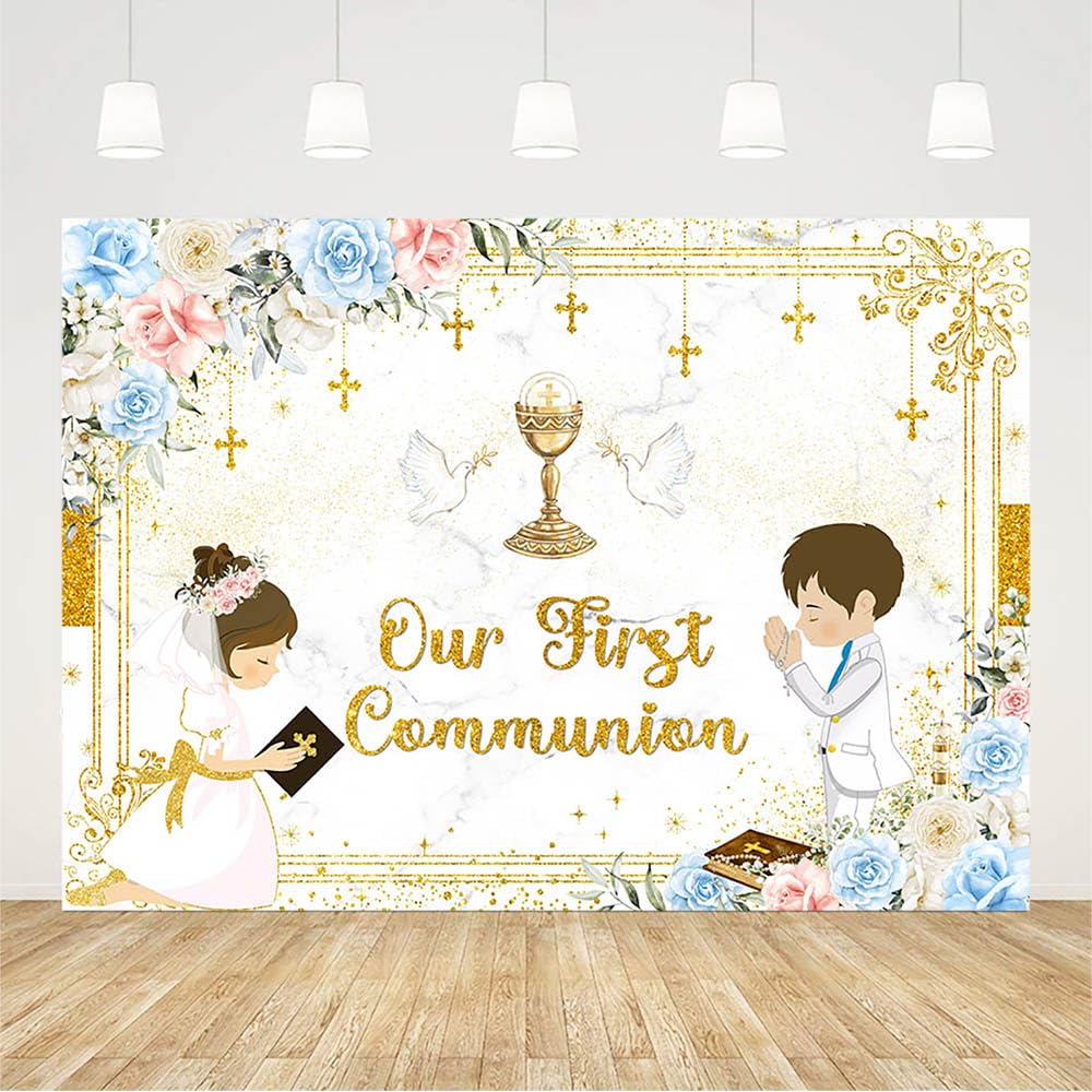 Mi Primera Comunion Backdrop Baptism God Bless Christening Photography Background First Holy Communion Party Ration Supplies